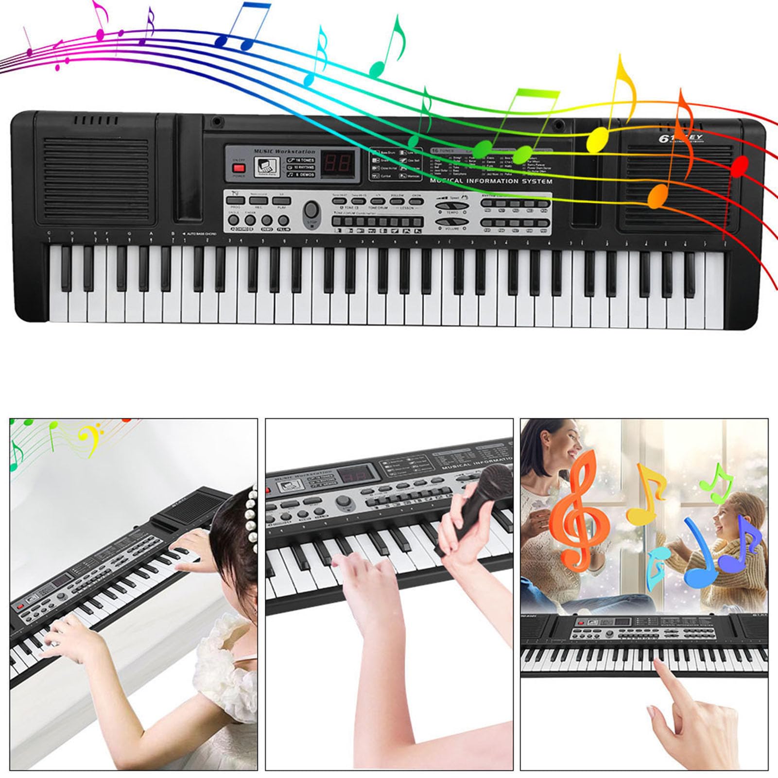 Generic Mini Tastiera Elettronica Giocattolo a 61 Tasti con Microfono per Bambini, Pianoforte Digitale Portatile con a Doppio Altoparlante, Strumento Musicale Educativo per Bambini Sopra i 5 Anni