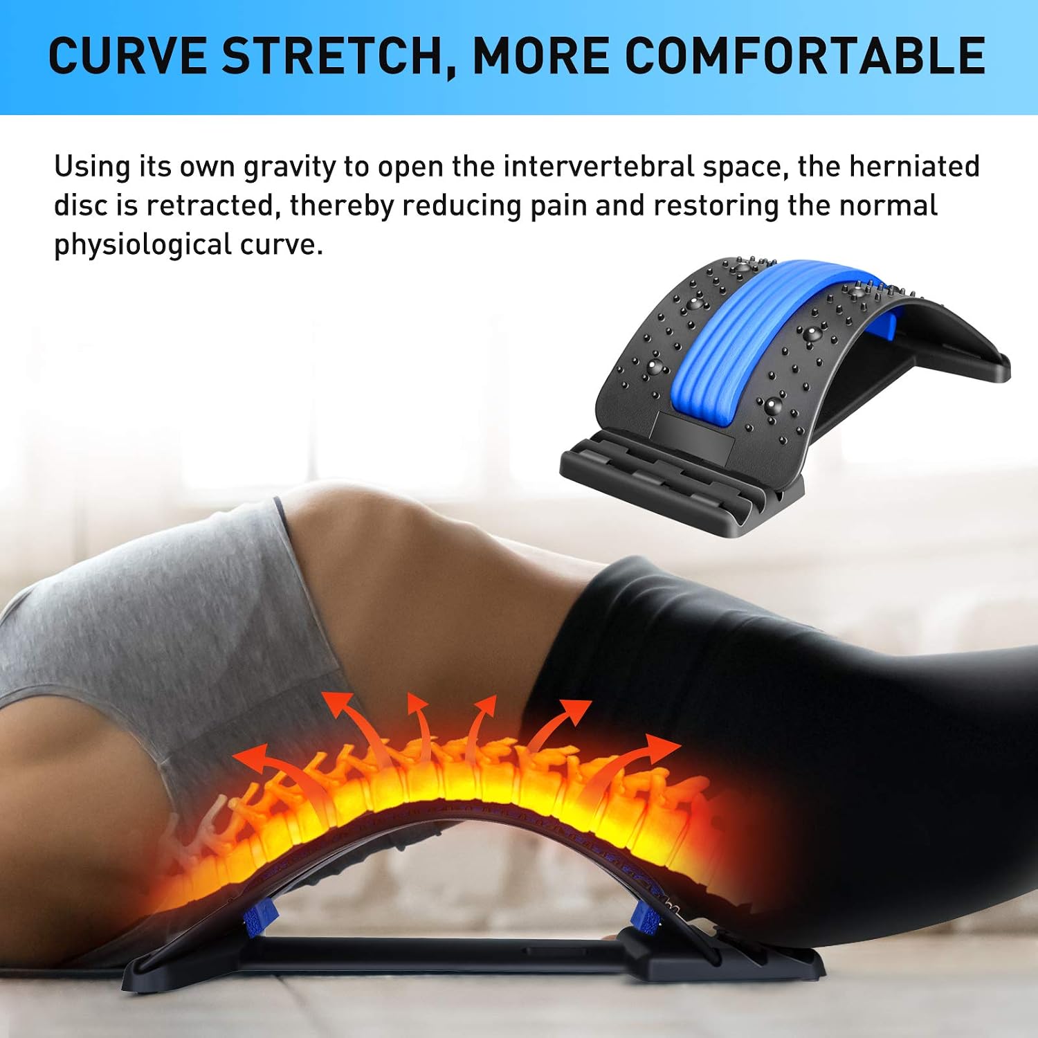 Back Stretcher, Cimoany Back Cracker for Lower Back Pain Relief Lower Back Stretcher with Magnet Adjustable Multi-Level for Scoliosis Herniated Disc Sciatica