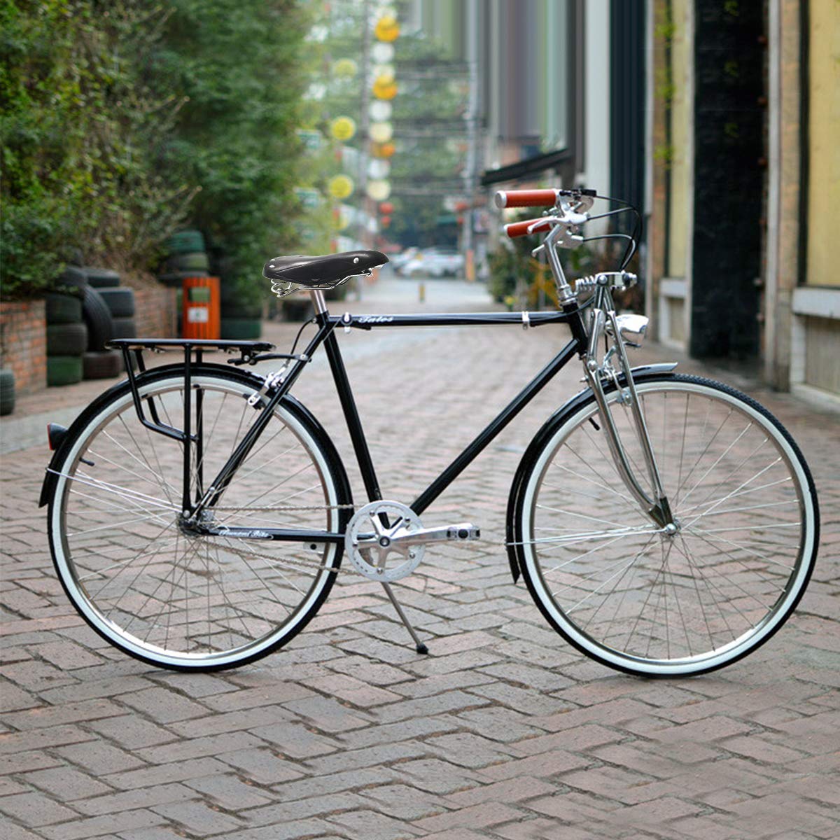 TentHome Sella da bicicletta vintage da città, comoda e confortevole, in pelle, con molle e borchie per uomo e donna