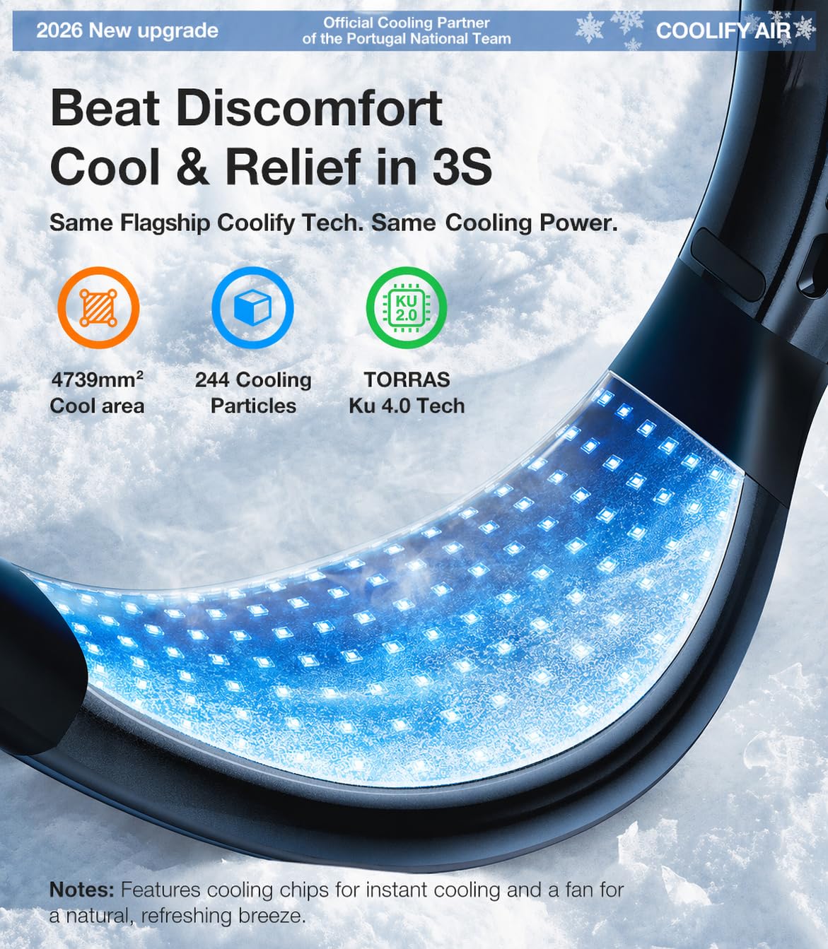 TORRAS COOLiFY Air 2025 - Ventilador de cuello con aire acondicionado mejorado, refrigeración Pro de doble flujo de aire, ventilador portátil ultraligero recargable, ventilador de refrigeración