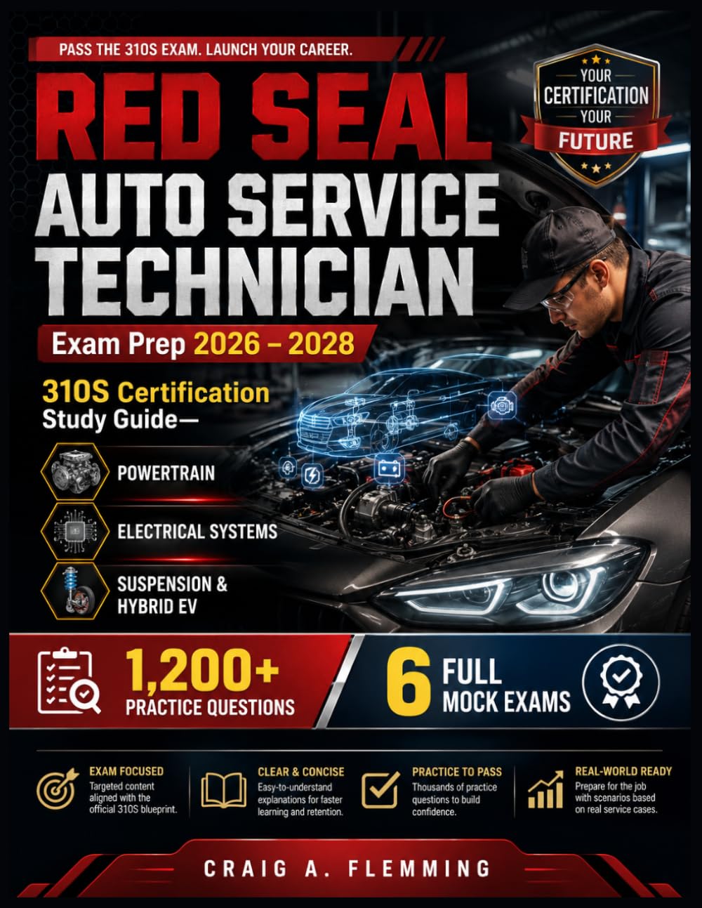 RED SEAL AUTO SERVICE TECHNICIAN Exam Prep 2026 – 2028: 310S Certification Study Guide— Powertrain · Electrical Systems Suspension & Hybrid EV 1,200+ Practice Questions · 6 Full Mock Exams