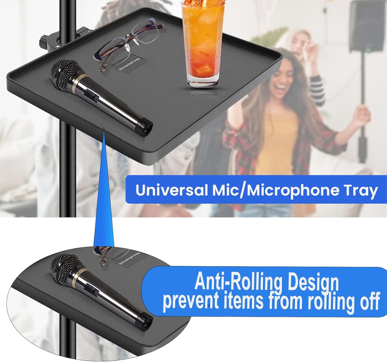 Sound Card Clip On Tray, Microphone Stand Tray, Multi functional Live Streaming Pole mount shelf sheet music Stand Clamp percussion table karaoke mic stand accessories(8.6 * 6.3inch)