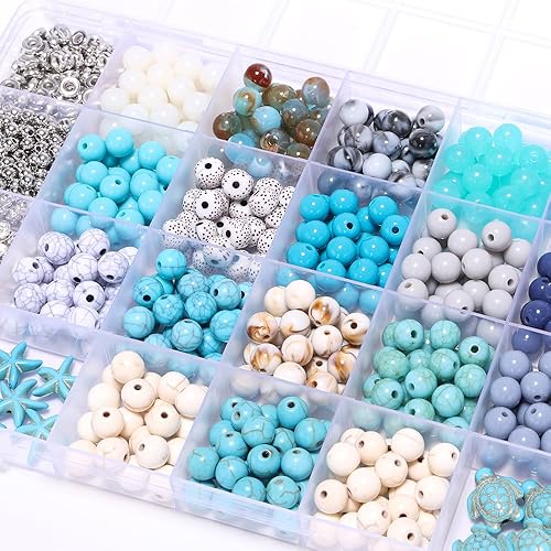 Miniatura 3 de Blue Ocean Series - Cuentas de cristal coloridas para pulsera, crea tus propias joyas temáticas de playa con detalles de tortuga, conchas, estrellas