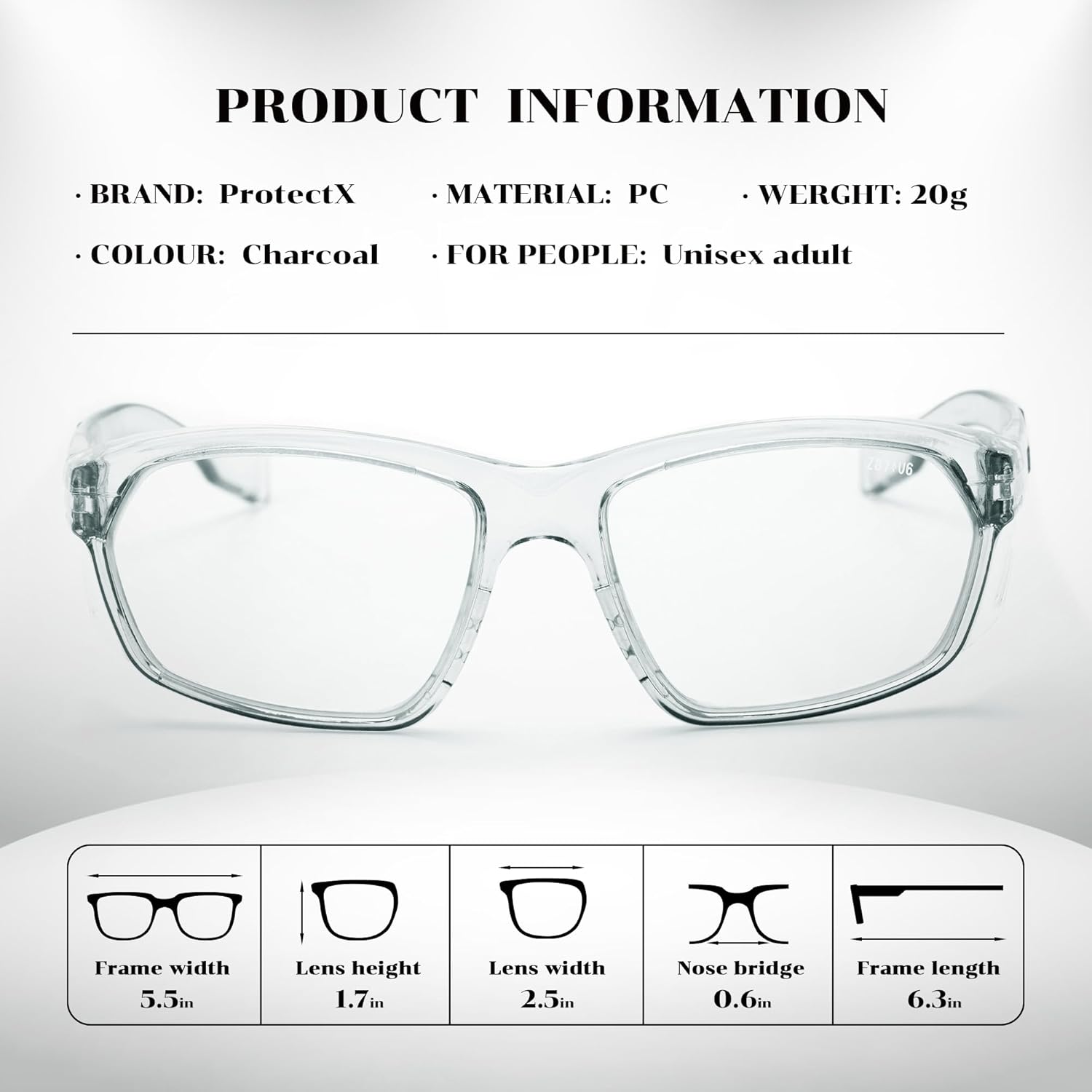 ProtectX Stylish Safety Glasses Anti-Fog & Scratch-Resistant Protective Eyewear, UV Protection Goggles, Blue Light Blocking Glasses for Men＆Women Charcoal - Image 4