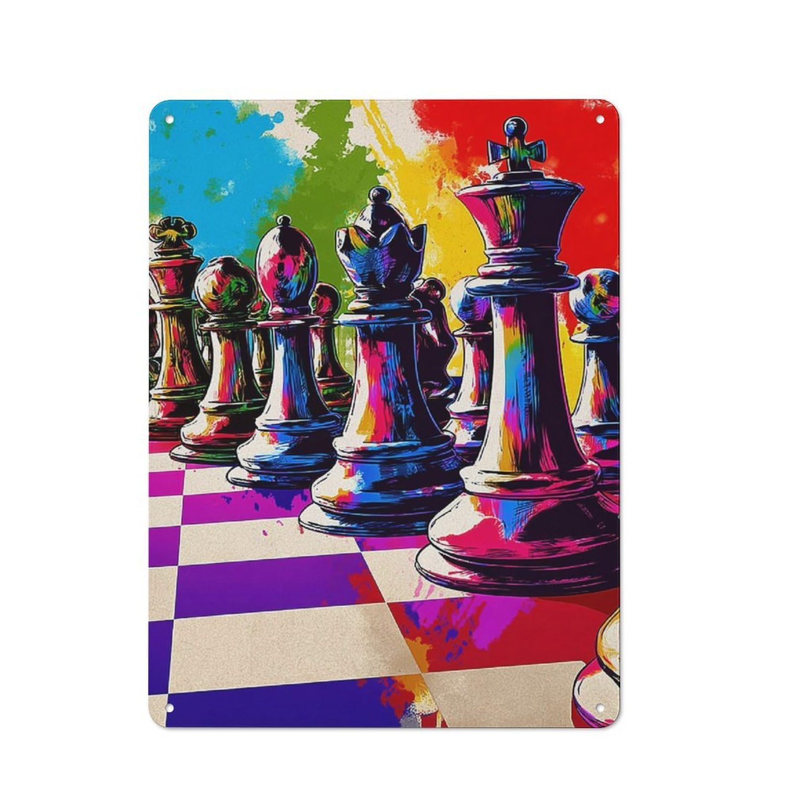 Junmoney Colorful Chess Abstract Art Industrial Metal Sign 40X30cm, Clean Industrial Loft Wall Plaque For Modern Home, Workshop, Office Or Cafe