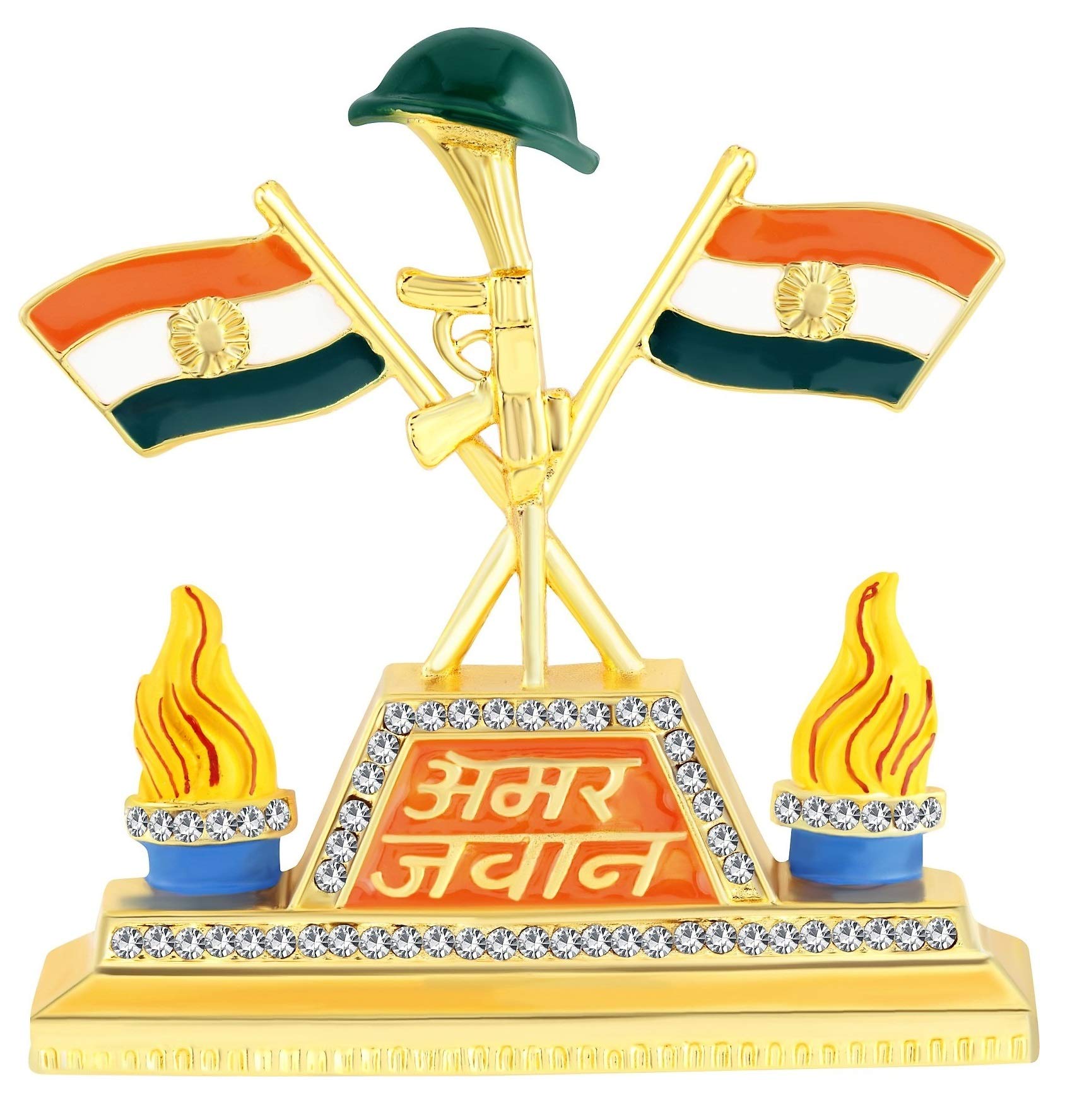 Relicon Tricolor Indian Flag Idol Tiranga Amar Jawan Soldier (R-54) Metal Showpiece for Car Dashboard | Home Decor | Office Table Showpiece (L*B*H-7.2 x 1 x 7.5 Cm)