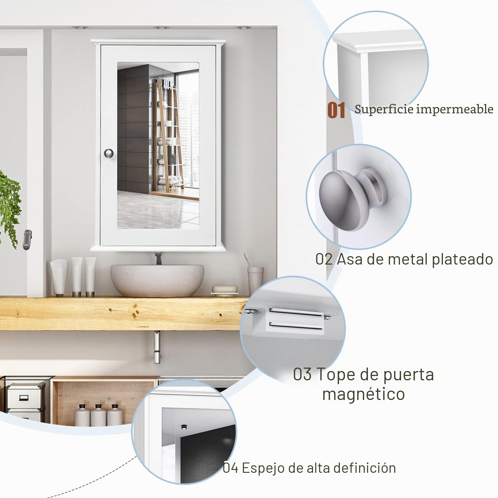 LIFEZEAL Armario de baño con Espejo de 2 Niveles (Blanco)
