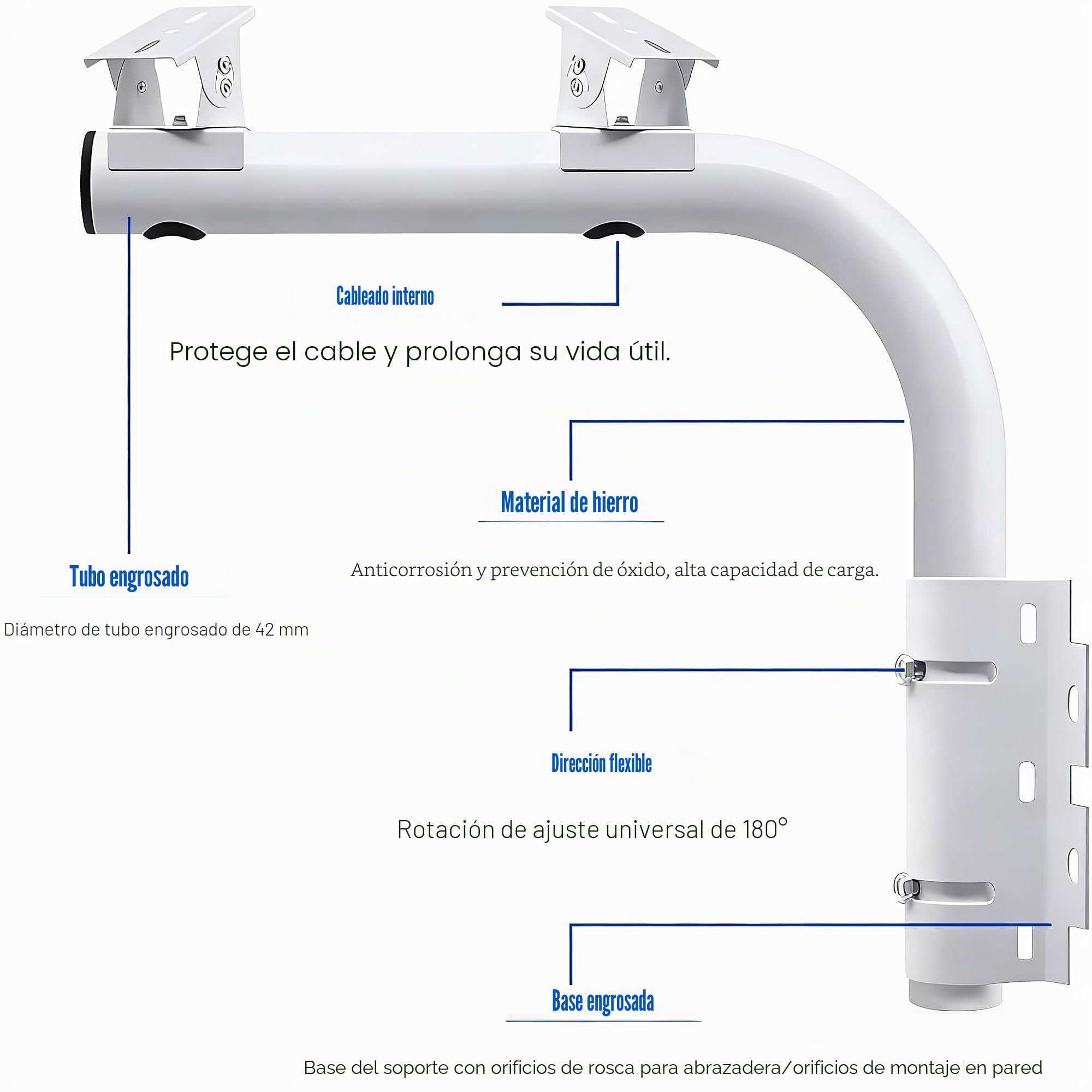 Soporte de Brazo Doble para Cámara de Vigilancia de 40 cm, Soporte de Pared Universal Ajustable con 2 Soportes, para Sistemas de Vigilancia de Seguridad CCTV en Interiores y Exteriores