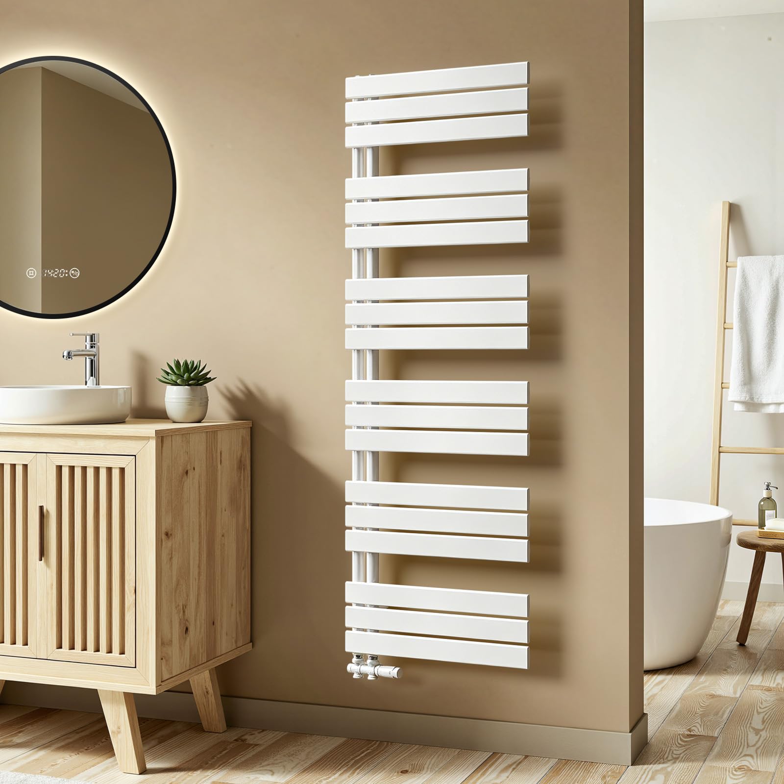 S'AFIELINA Termoarredo Bagno Scaldasalviette Idraulico 1599x600mm 958W | Radiatore Bagno ad Acqua con Connessione Centrale, Porta Asciugamani per Impianto di Riscaldamento, Bianco(Senza valvola)