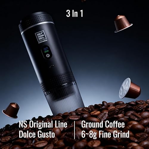 Miniatura 9 de Máquina eléctrica portátil de café expreso, cafetera de viaje compatible con café molido y cápsulas NS (negro con pantalla LCD)