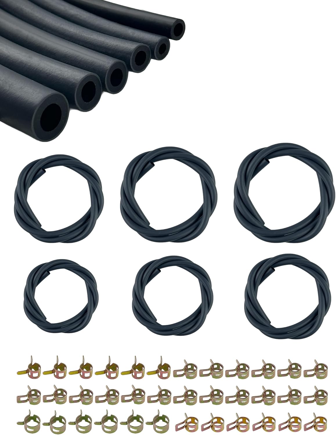 YAMAKATO 3.3 Ft 1/8" 5/32" 3/16" 1/5" 1/4" ID Fuel Line Gas Tube Hose for Briggs & Stratton Kawasaki EZGO Snowmobile Lawn Mower Tractors Bike Scooter ATV Go Cart Motor Generator w/ 30 PCS Clamps