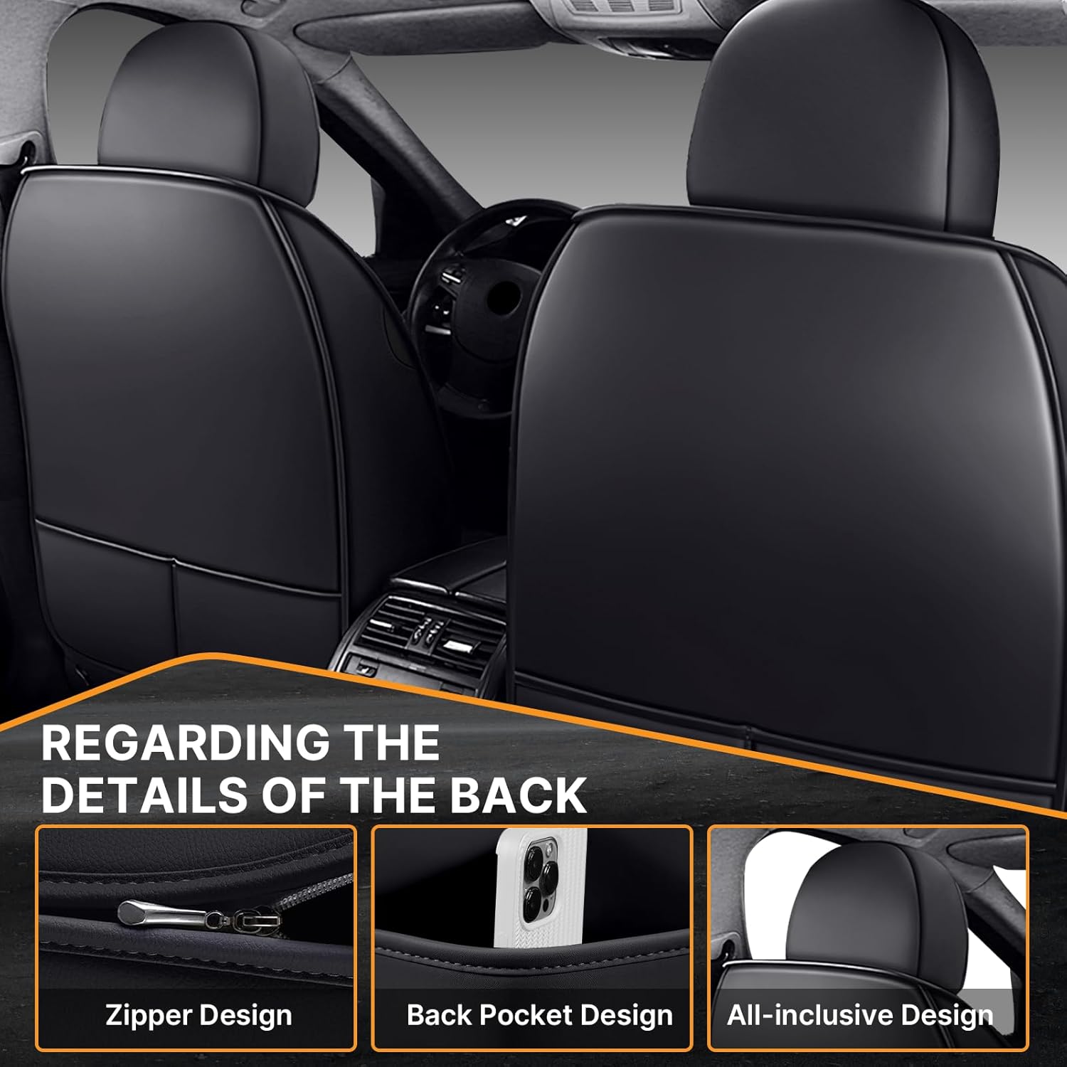 Full Set of Universal Fit Automotive Seat Covers fit for Subaru Outback 2000-2025, PU Leather Automobile Interior Sets with Headrest & Back Pillow Black & Black Line