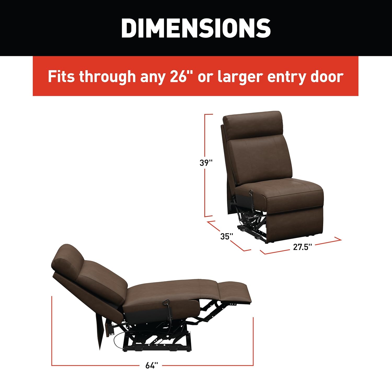THOMAS PAYNE Signature Heritage Series Satula RV Theater Seating Armless Recliner with Manual Recline, High-Density Foam Cushioning, Dual Cupholders - 2024044094