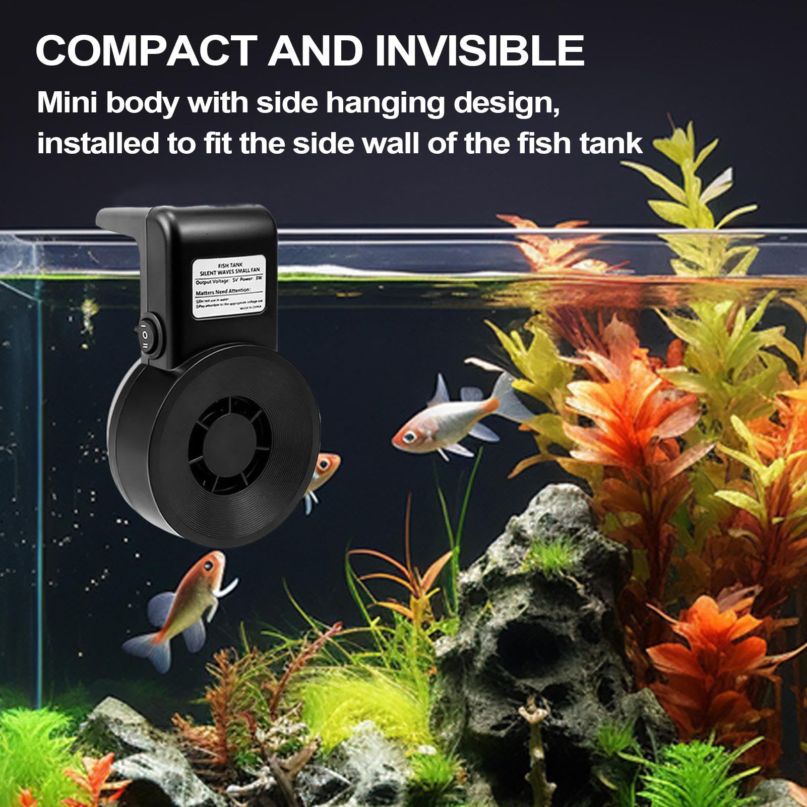 Ventola di Raffreddamento per Acquario, 11,7 x 7,9 x 7,9 cm, refrigeratore d'Acqua per Acquario, Regolabile, 2 modalità di Raffreddamento, per Acqua e salata
