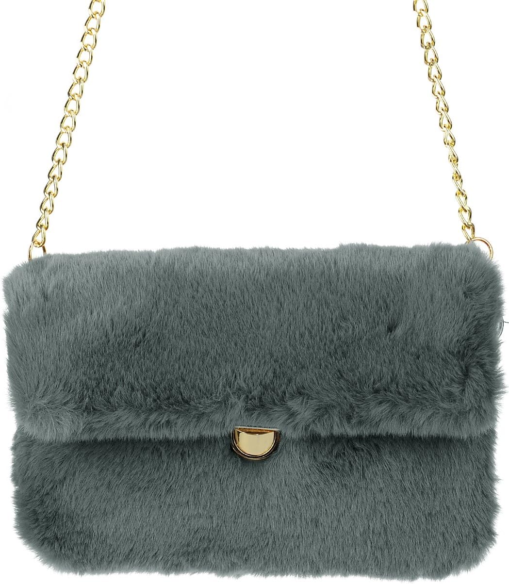 C.C Women's Evening Faux Fur Fuzzy Crossbody Shoulder Bag Envelope Clutch Purse