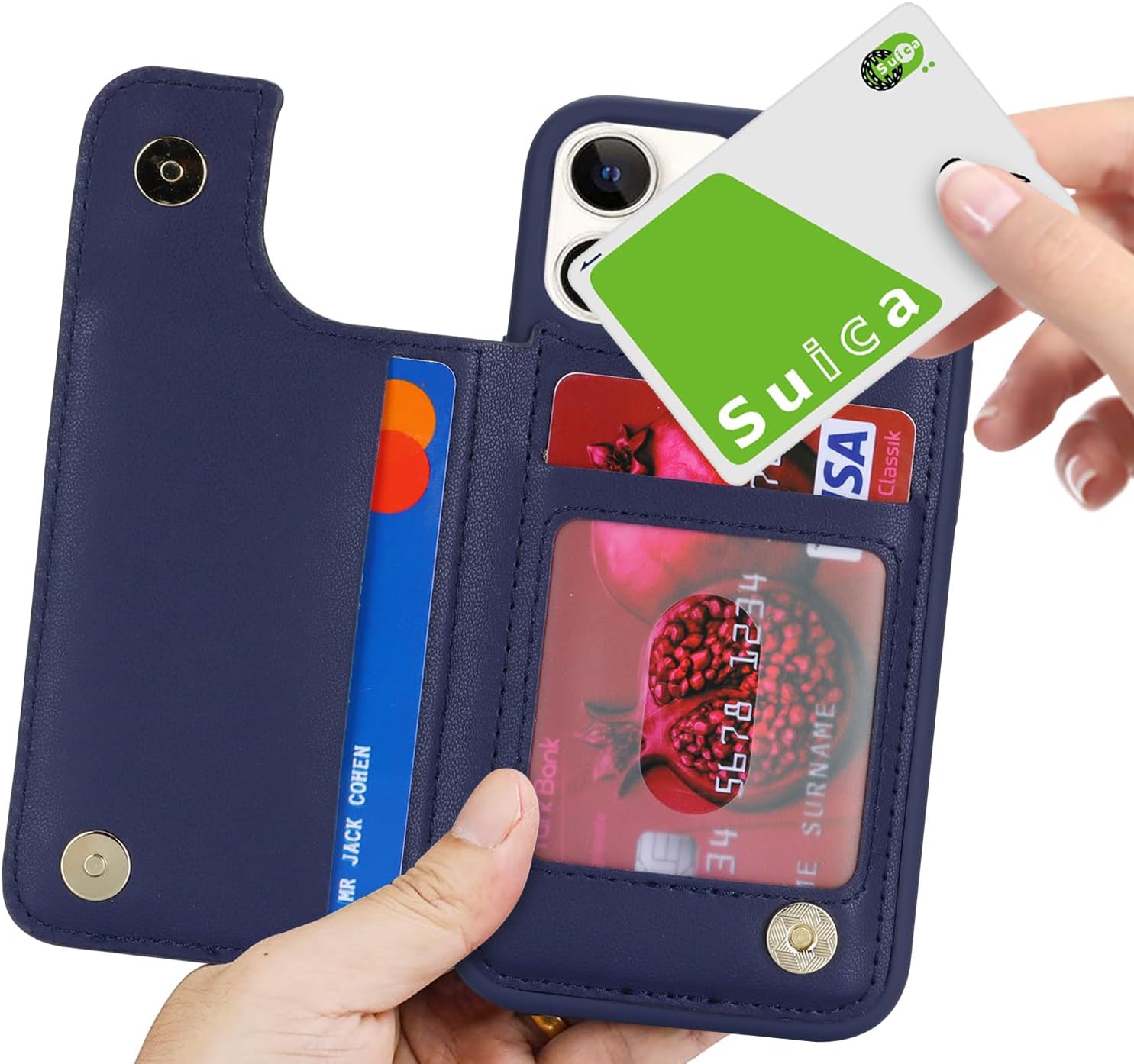 iCoverCase Compatible with iPhone 12 Mini Case with Card Holder, Wallet Phone Case for Women Men RFID Blocking PU Leather Protective Case 5.4 Inch (Dark Blue) - Image 9