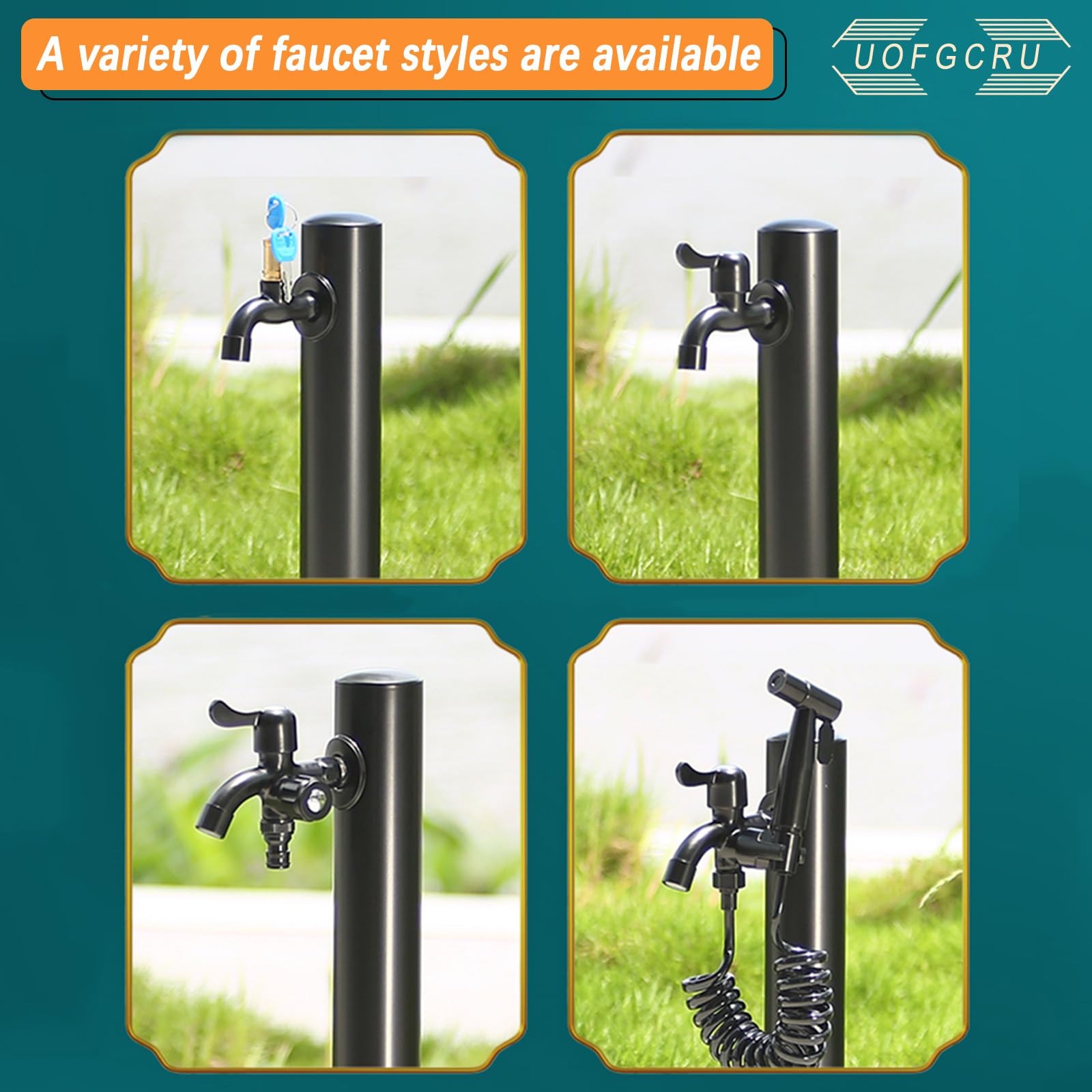 Columna de Agua de Jardín Cilíndrica de Acero Inoxidable, Grifo Anticongelante para Exteriores, Hidrante con Grifo de Doble Salida, para Riego y Lavado(Negro D - 60cm)