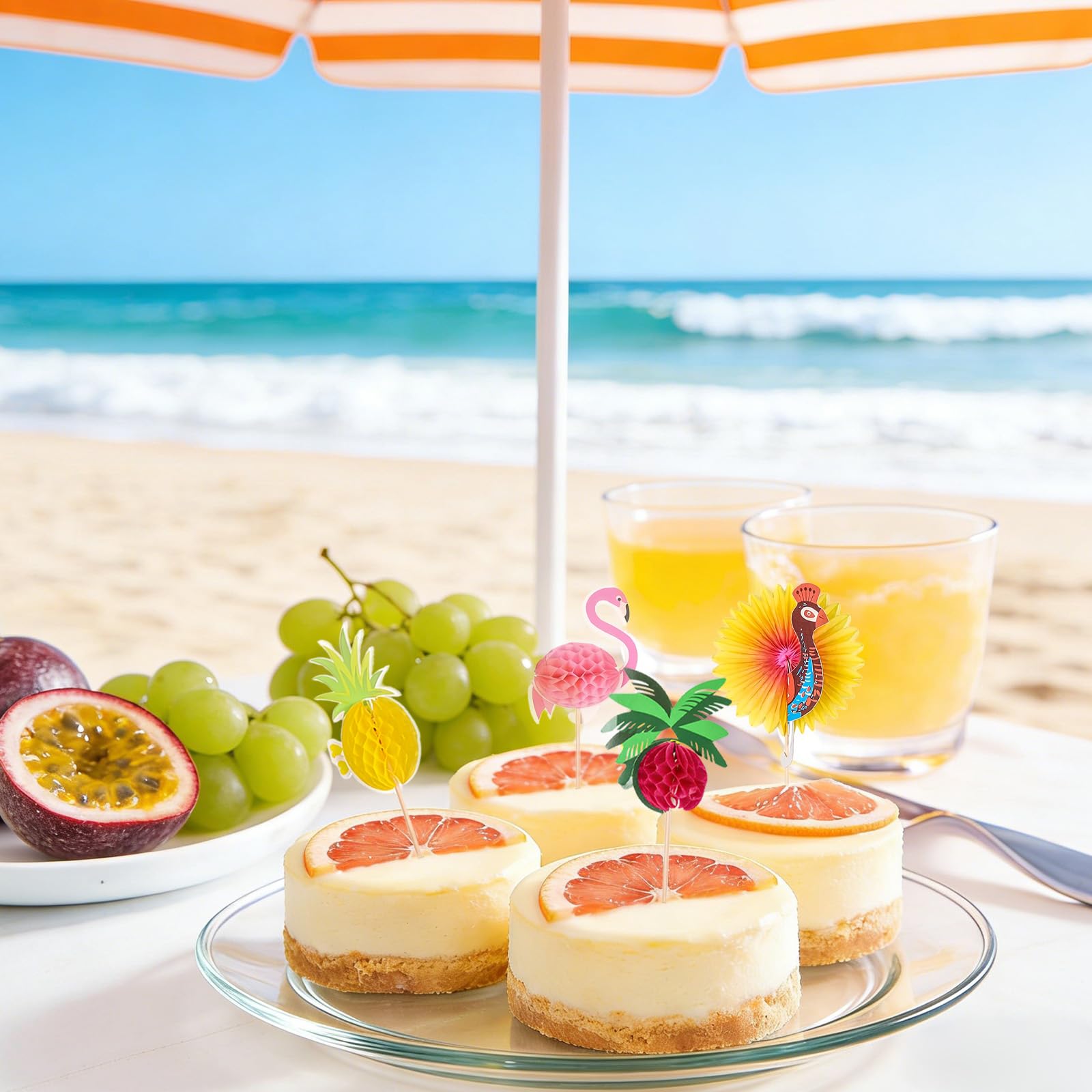 EKKONG 100 Pezzi Spiedini Cocktail in Legno, Decorazioni 3D Fenicottero Ananas Pavone Albero di Cocco, Spiedini Hawaiani per Feste Estive, Compleanni, Bar, Bevande, Torte, Cupcake (A)