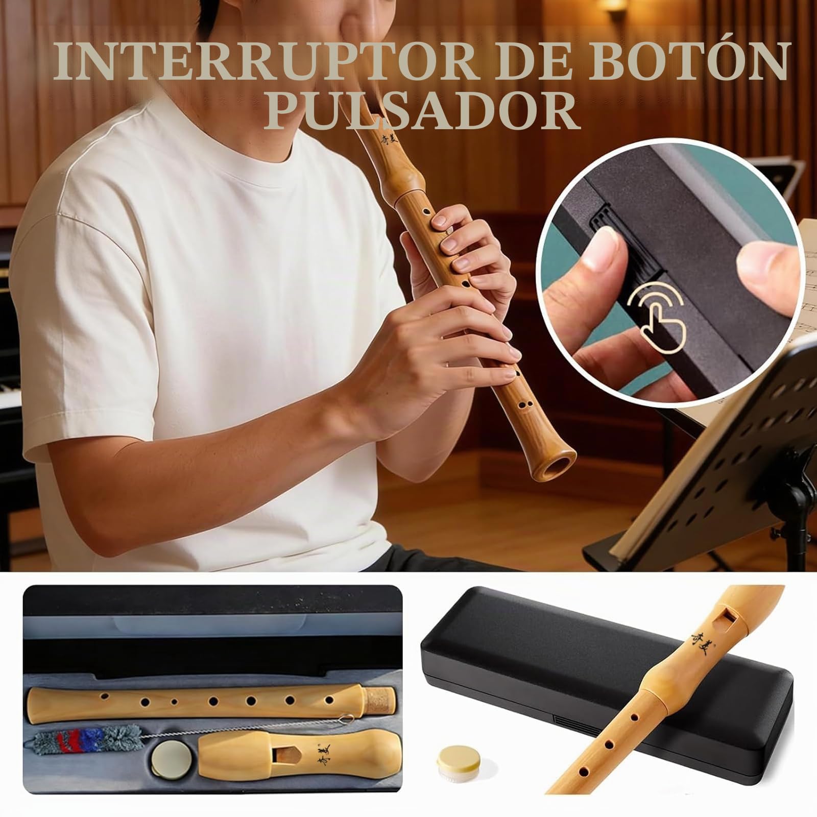 Flauta Dulce Soprano de Madera, Flautas Escolar Principiantes de 8 Orificios Diseño Desmontable, Flauta Madera con Funda Escolar y Limpiador Escolar, Barroco Digitación