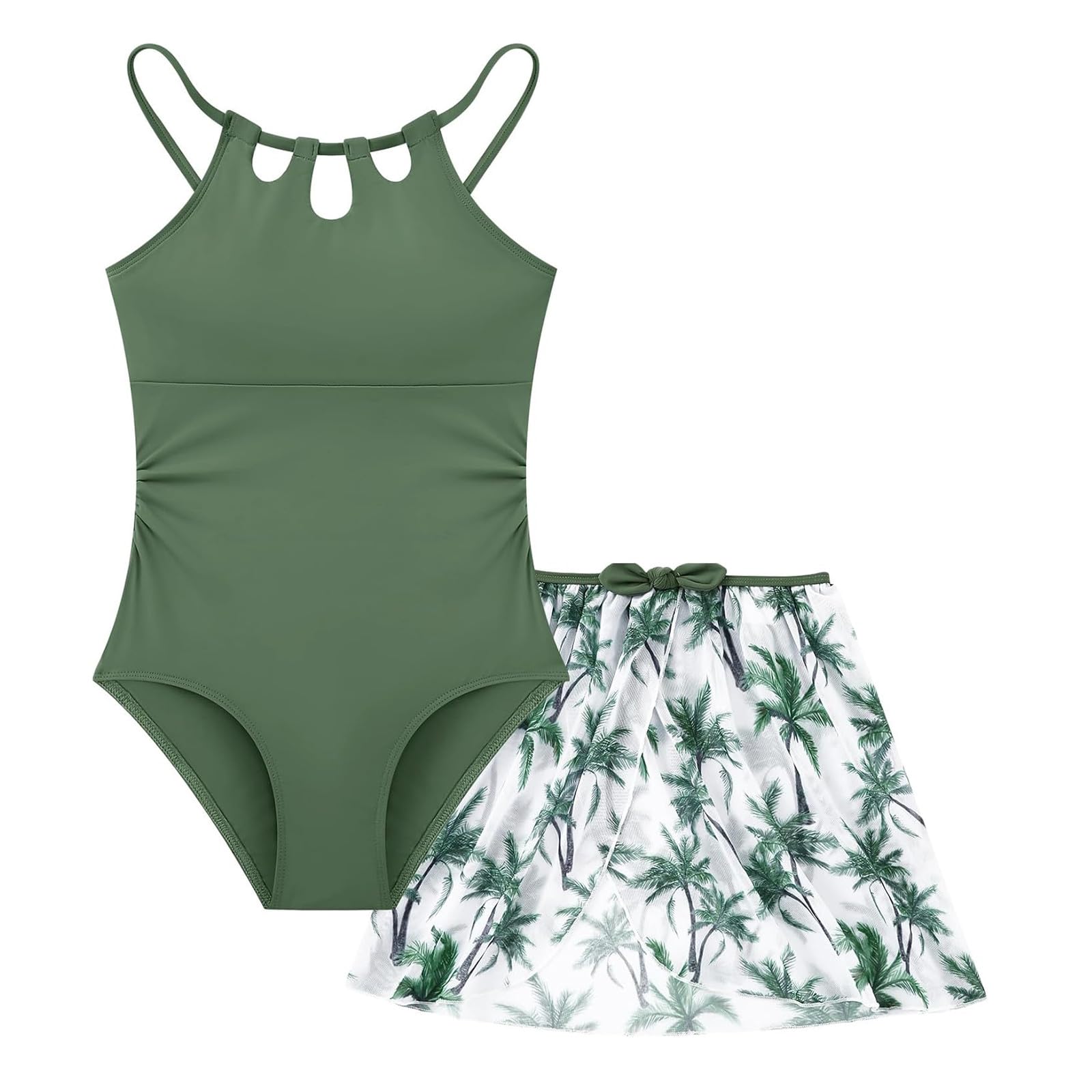 Maillot de Bain Une pièce pour Filles avec Jupe Plage imprimée Tropicale, Les 7 à 16 De Bain Menstruel Fille 12 Ans Maillots Deux PièCes Jupette K5f19