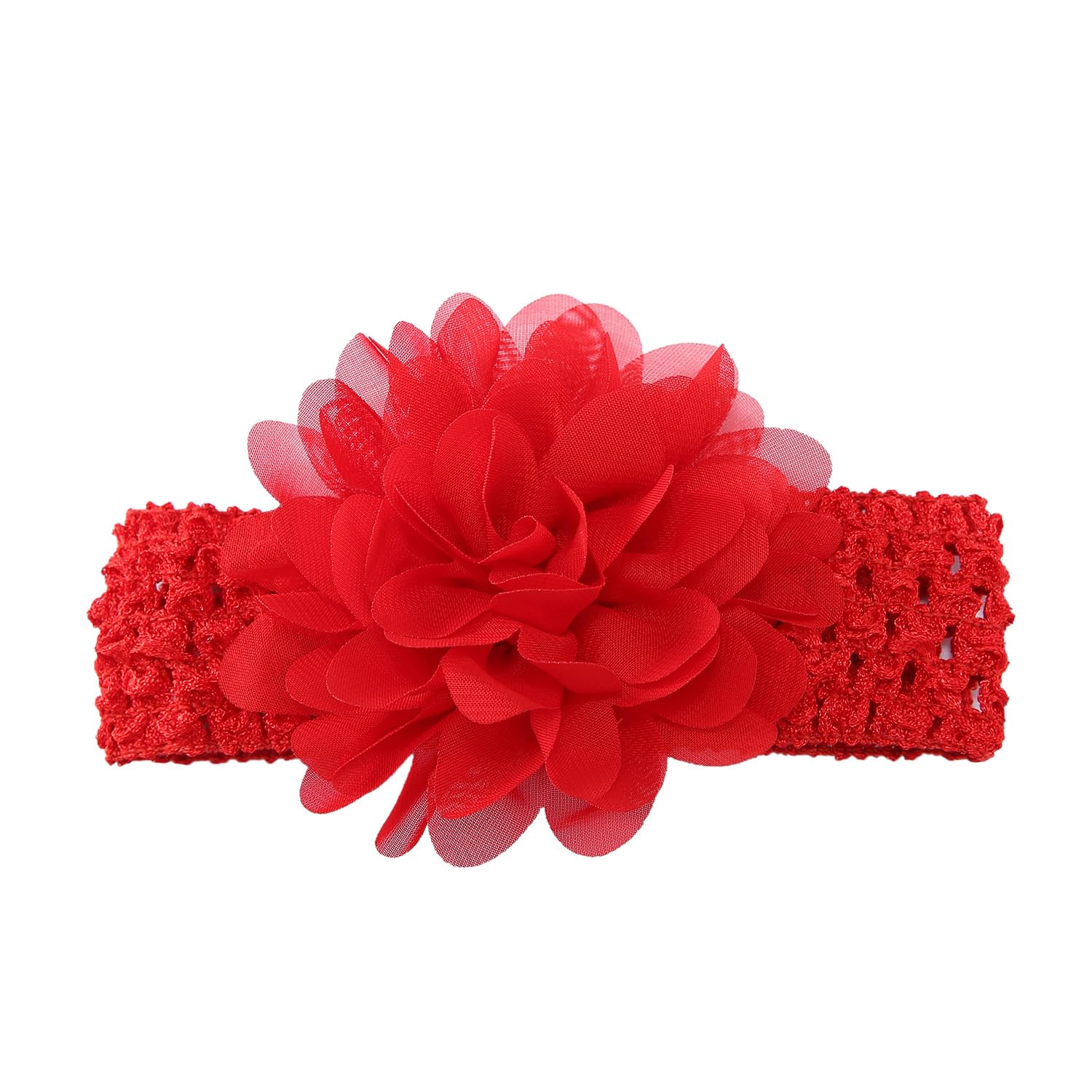 Pack of 5 Stretchy Hair Bands with Large Flowers, Baby Headband, Coloured Chiffon Headbands, Cute Headwear, Delicate Flowers, Hair Accessories, Headwraps for Babies, Newborns, Infants, Red โ image 1