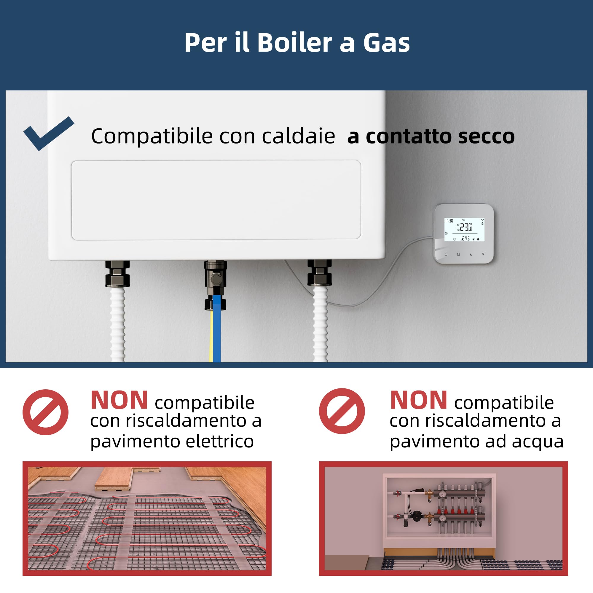 Termostato WiFi alimentato a batteria, termostato intelligente Tuya programmabile, compatibile con il controllo vocale Alexa e Google Assistant, l'app può condividere i dispositivi, bianco