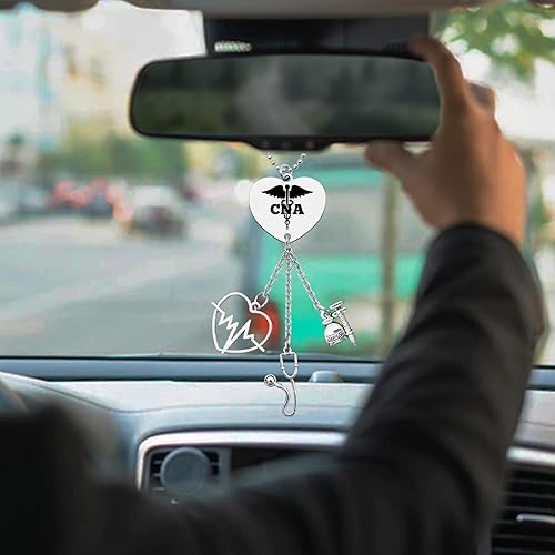 Miniatura 4 de CNA Gifts - Accesorios para colgar, regalo de asistente de enfermería certificado, espejo retrovisor, accesorios colgantes para regalo de graduación