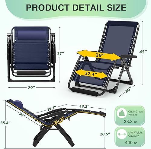 Miniatura 3 de Suteck - Silla de gravedad cero, de gran tamaño, con cojín extraíble, reposacabezas, seguro mejorado y reposapiés, reclinable, para descanso,