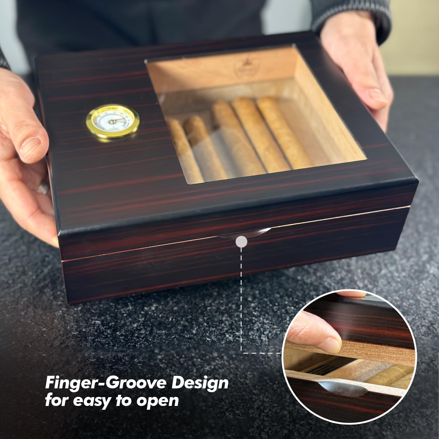 Slege Zigarren Humidore,Humidor-Zigarren,Glasplatte,Spanische Zeder Zigarrenbox,mit Zigarrenbefeuchter,Hygrometer,Teiler, Kuba Zigarren Zubehör,Männer Geschenk (10-30 zigarren)