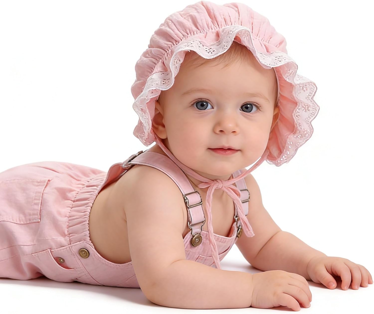 Baby Girl Boy Lace Cotton Bonnet Soft Breathable Adjustable Sun Protection Hat for Infant Newborn Toddler - Image 4