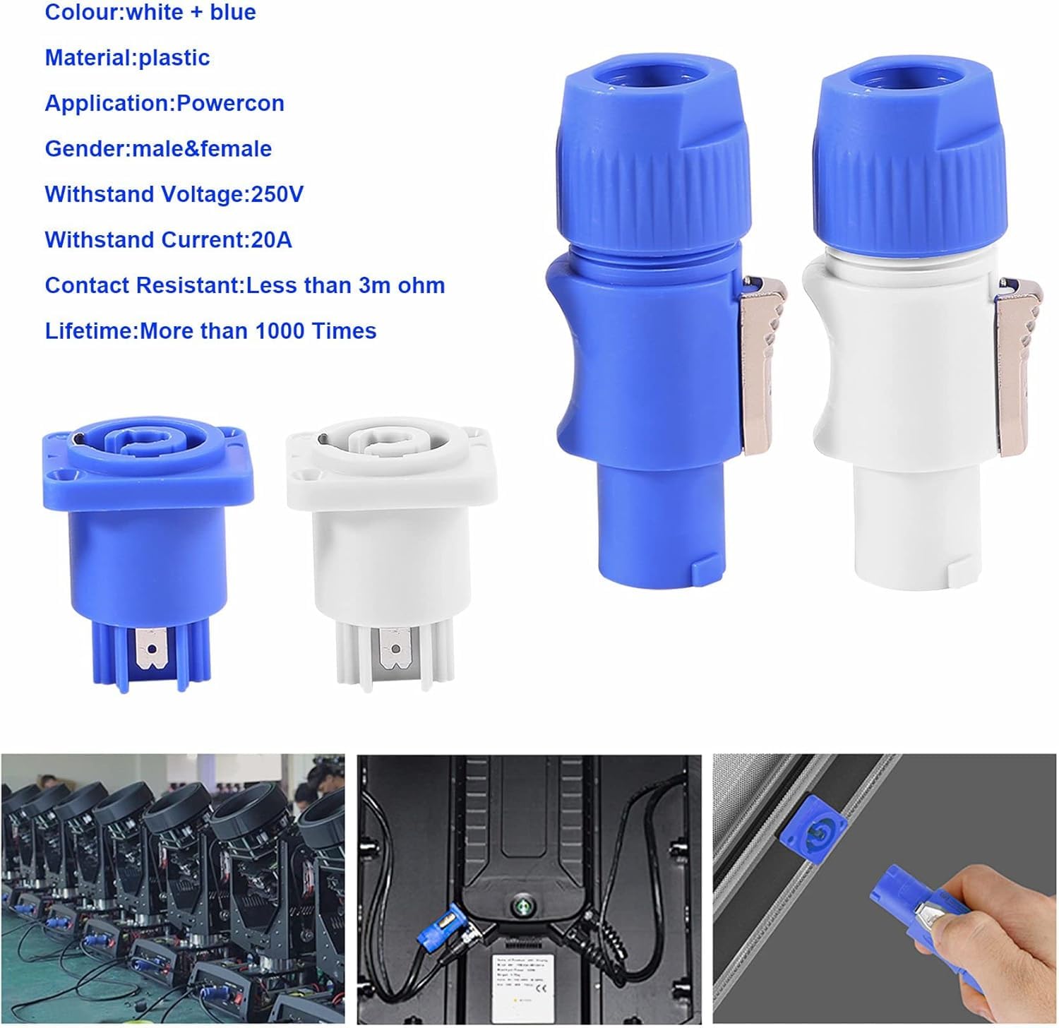 Set di 10 adattatori audio NAC3FCA + NAC3MPA-1 PowerCon - Connessioni professionali a 3 per amplificatore e mixer (+ blu)