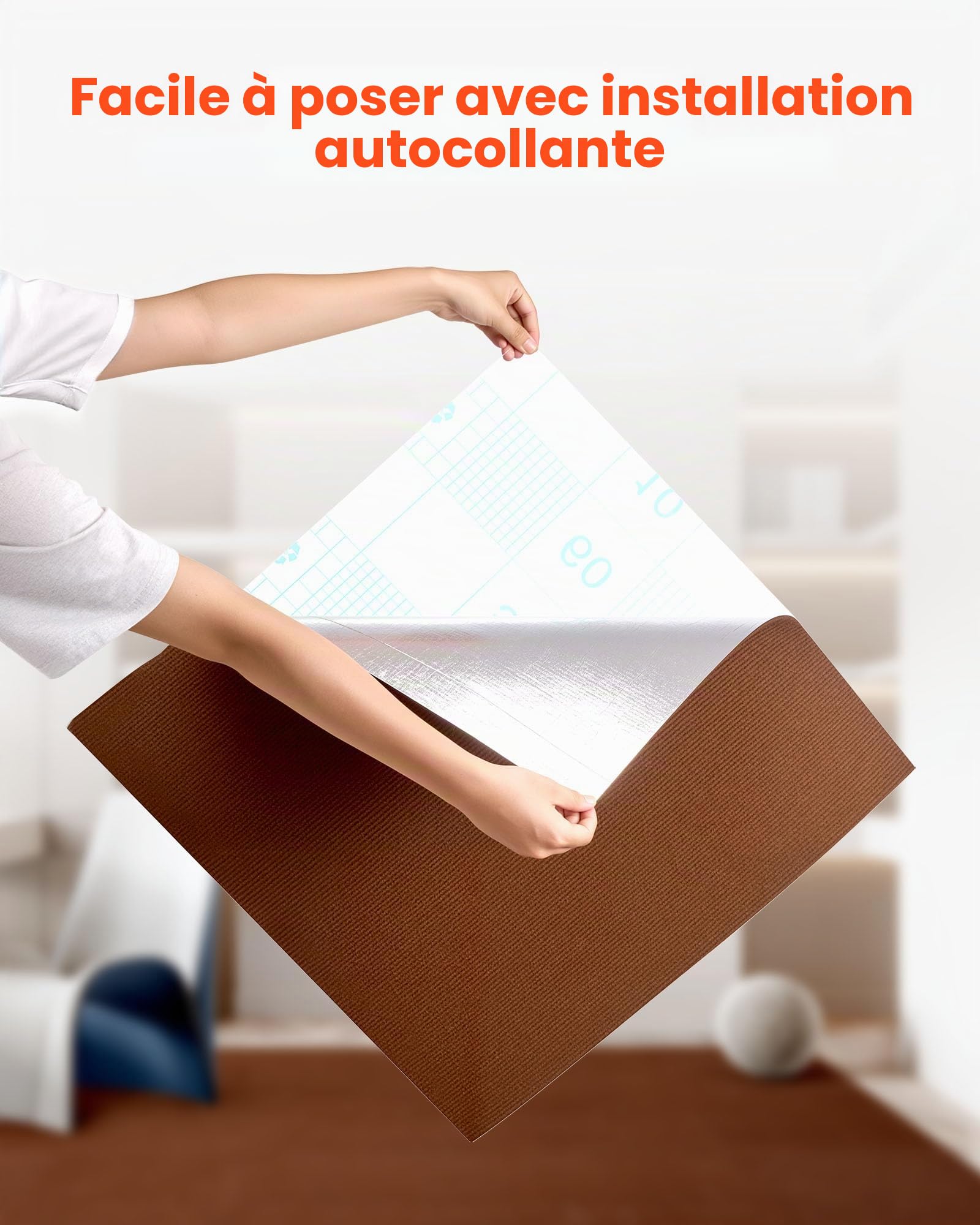 VEVOR Dalle de Moquette Autocollante, 61 x 61 cm, Lot de 20, Couverture 7,4 ㎡, Épaisseur 5 mm, à Poils Ras, Revêtement de Sol Doux Modulaire Carré Résistant pour Salon, Bureau, Chambre, Marron Foncé