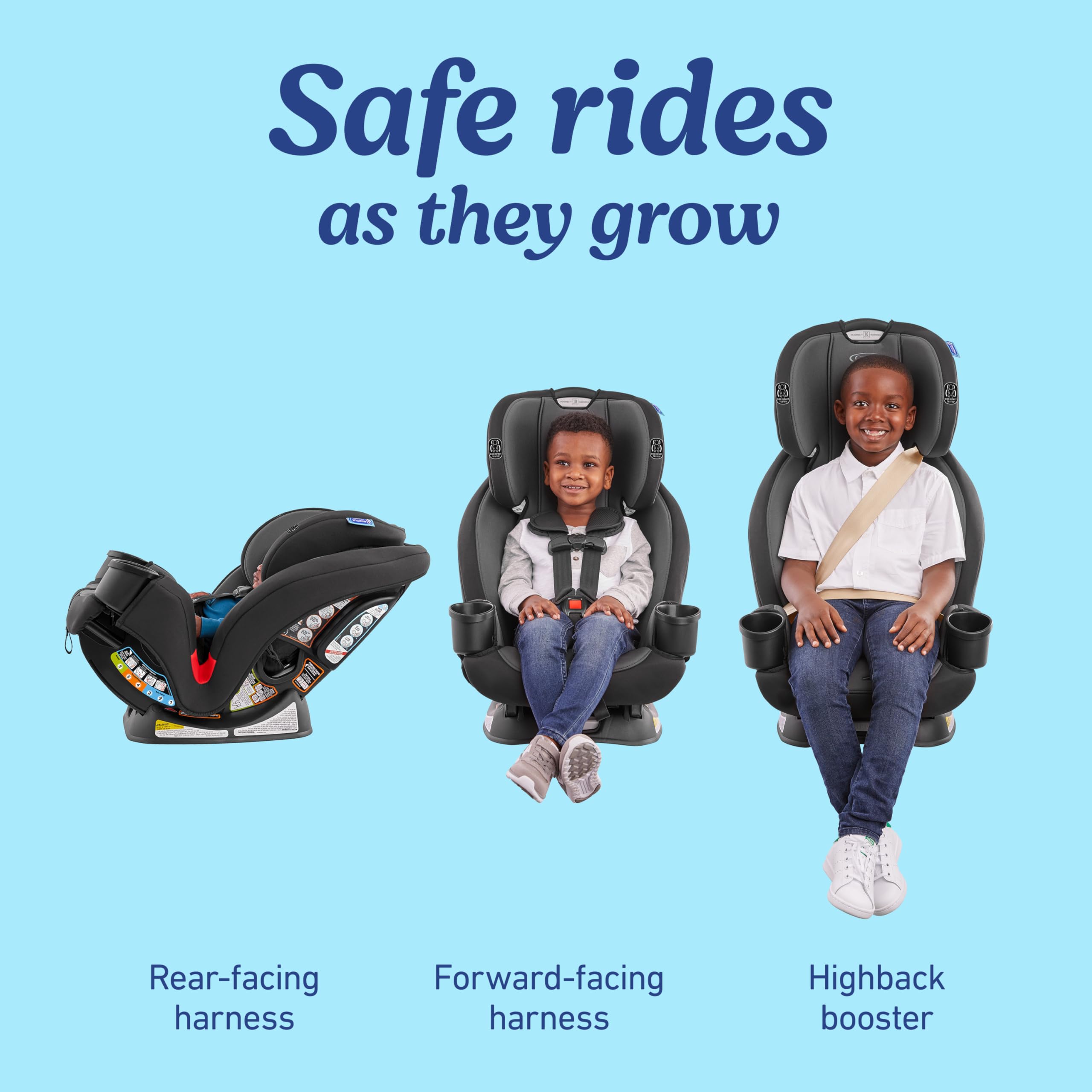 Graco® TriRide 3-in-1 Convertible Car Seat - Highback Booster, Forward & Rear Facing Modes, Suitable from Newborn to Preschooler, Perfect for Long Journeys in Redmond Color