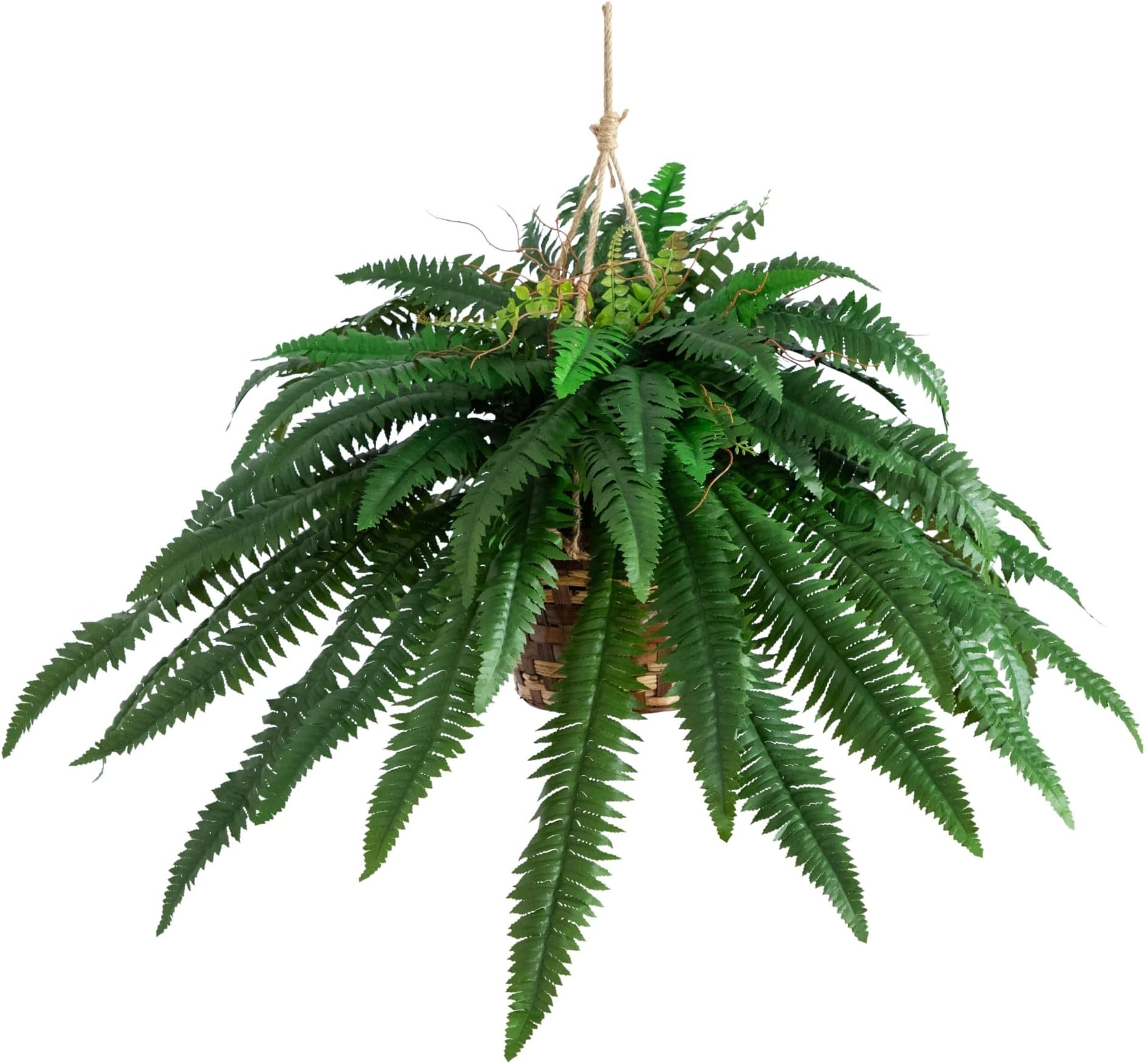 Nearly Natural 22in Artificial Boston Fern, Hanging Basket Faux Greenery for Indoor Home Porch Decor Green