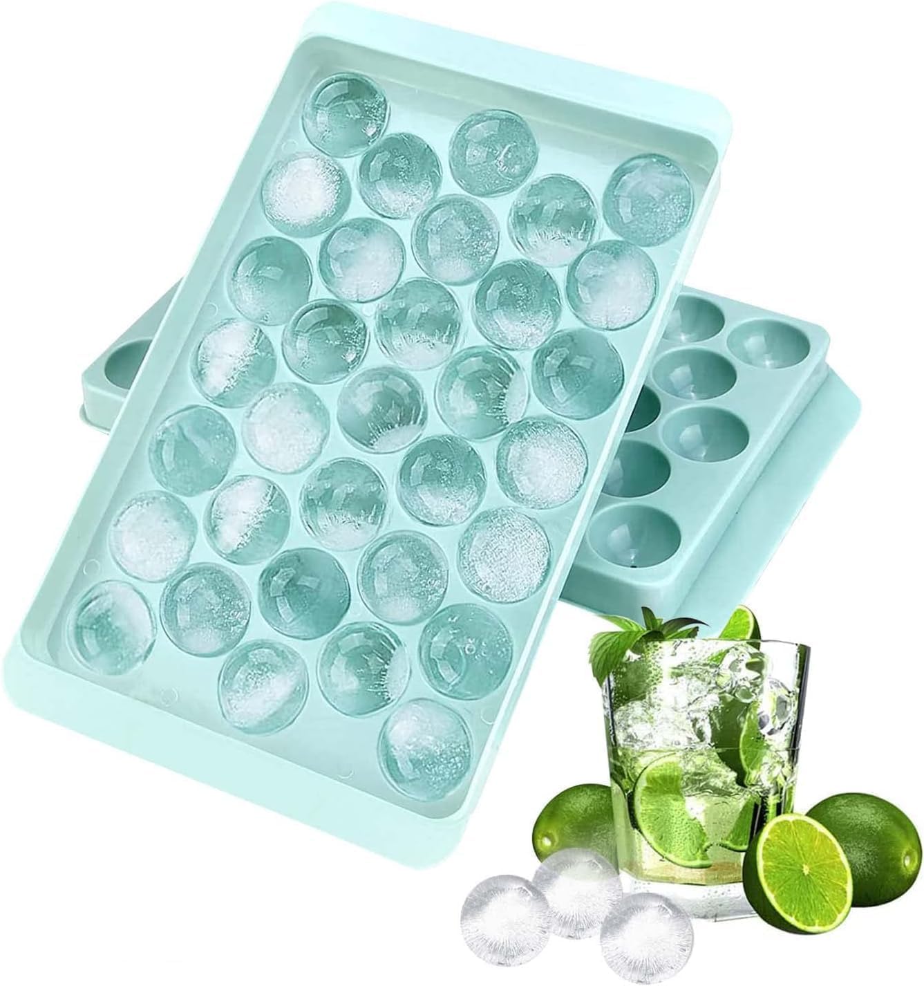 Plastic Reusable Ice Cube Tray | 33-Cavity Flexible Round Ice Mold | Mini Ice Balls for Whiskey, Cocktails & Chilled Drinks | baraf Tray | Multicolor (Pack of 1)
