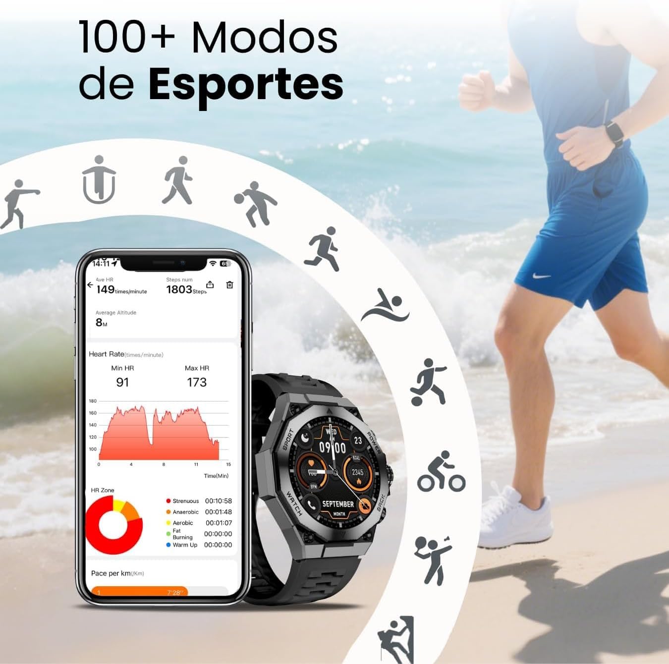 Smartwatch Premium AM18 Tela AMOLED 1.46” com NFC, Chamadas Bluetooth, Monitor Cardíaco, IP68, Tela Dividida, Bateria Longa – 2 Pulseira Silicone, 100+ Aplicativos e Conexão Android e Ios Smartwatch Premium AM18 Tela AMOLED 1.46” com NFC, Chamadas Bluetooth, Monitor Cardíaco, IP68, Tela Dividida, Bateria Longa – 2 Pulseira Silicone, 100+ Aplicativos e Conexão Android e Ios