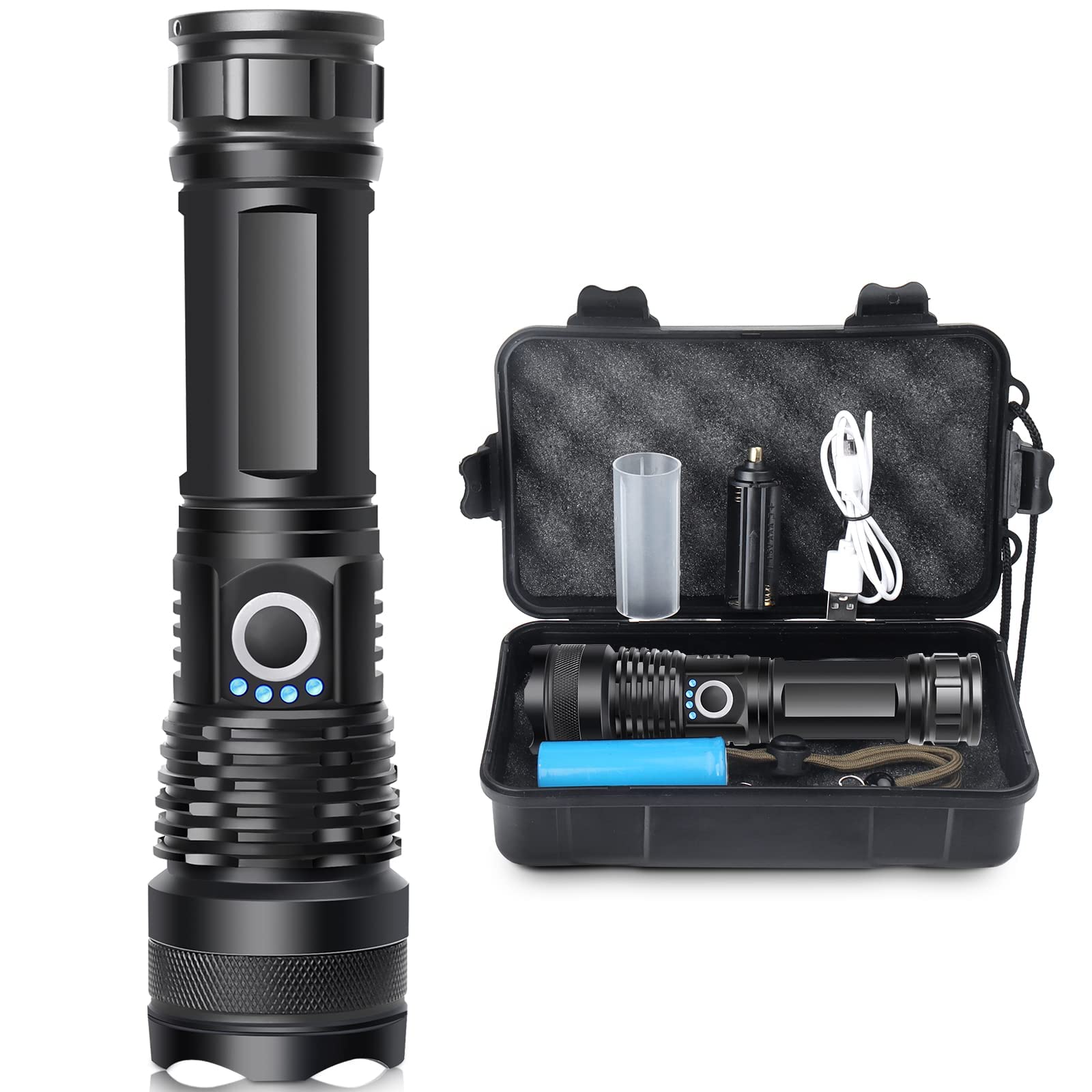 PROTON Rechargeable LED Flashlight, Super Bright Tactical Flashlight, 10000 High Lumen Flashlight, 5 Modes Zoomable Flashlight, Waterproof Flashlight, for Camping, Outdoor Activities and Emergencies