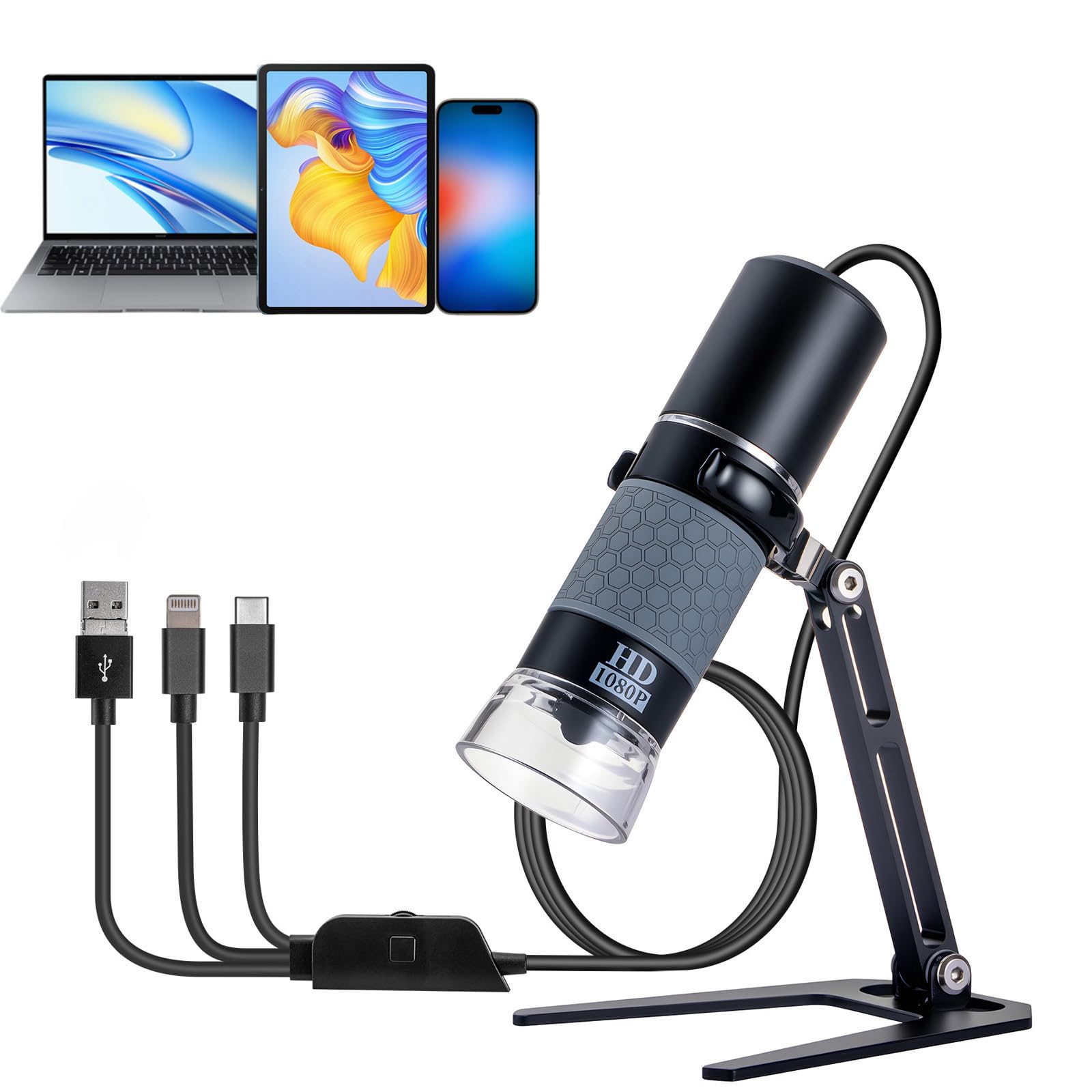 1080P Handheld Digital Microscope, 50-1000X Magnification Portable USB Microscope with Adjustable Stand, Compatible with iPhone Android Mac Windows PC