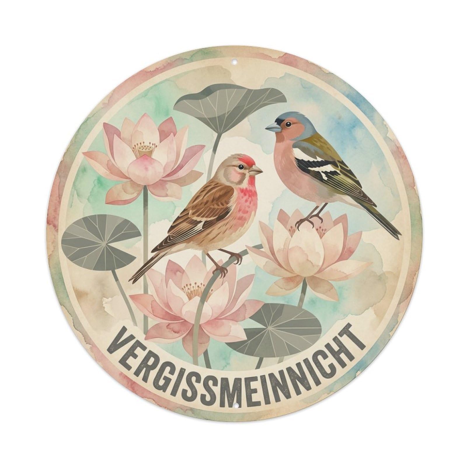 Water Lily Vergissmeinnicht Watercolor Bird Slogan Metal Tin Sign
