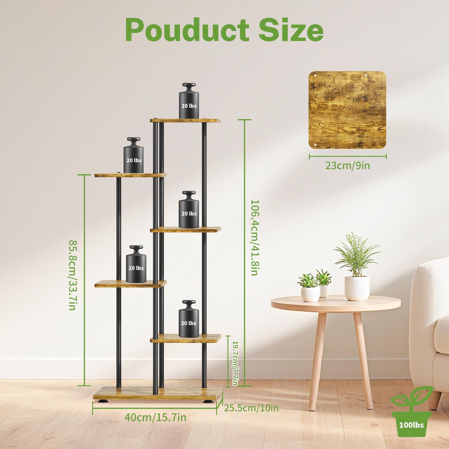 iDavosic.ly Pflanzenständer, Blumenständer, 5 Etagen, 106 cm, Schwarz-Braun