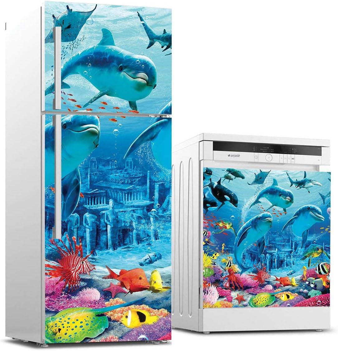 Buzdolabı ve Bulaşık Makinası Beyaz Eşya Sticker Kaplama Yunus Balığı