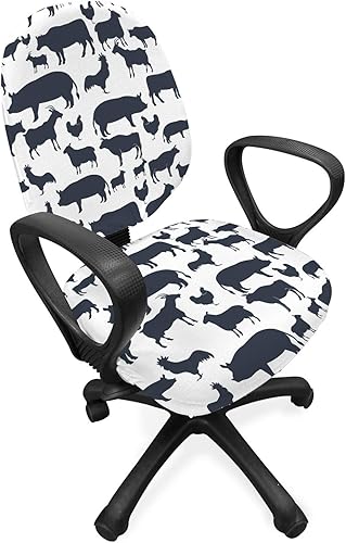 Ambesonne Funda para silla de oficina de ganado, diseño de silueta de animales de granja para tema de agricultura, funda de tela decorativa elástica
