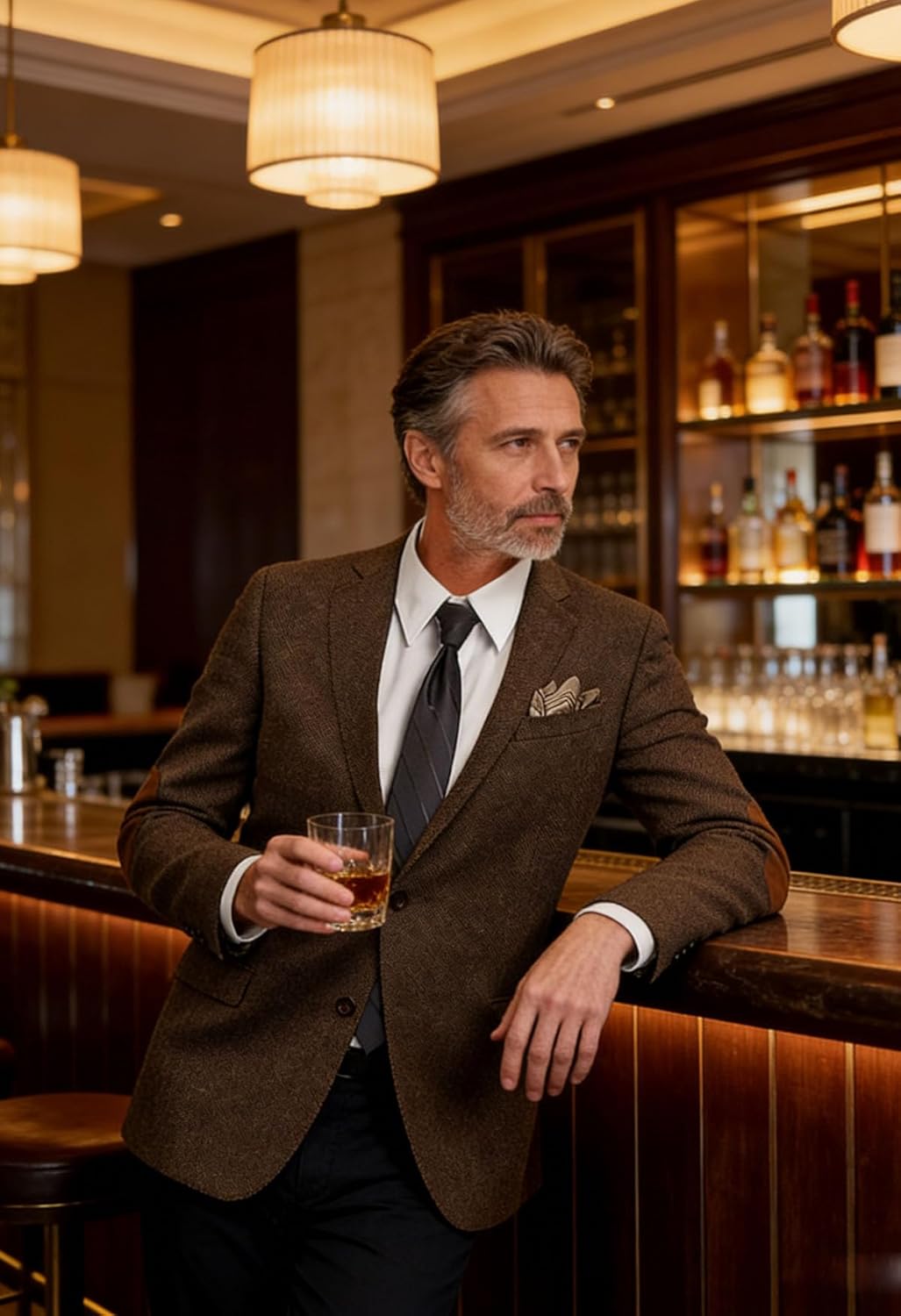 VENNYNG Autumn Men's Tweed Blazer Retro Herringbone Suit Jacket with Elbow Pads Vintage Sport Coat - Image 5