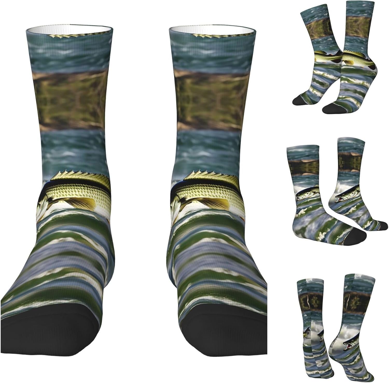 Calf Socks Casual Above Ankle Sock Bass Fishing WaveCrew Socks for Men Women Moisture Wicking Cushion Sports