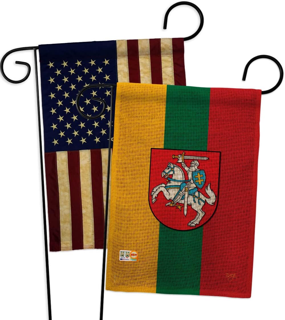 Lithuania Burlap Garden Flags Pack Regional Nationality Nation International World Country Particular Area USA Vintage Applique Small Decorative Gift Yard House Banner Double-Sided Made In 13 X 18.5