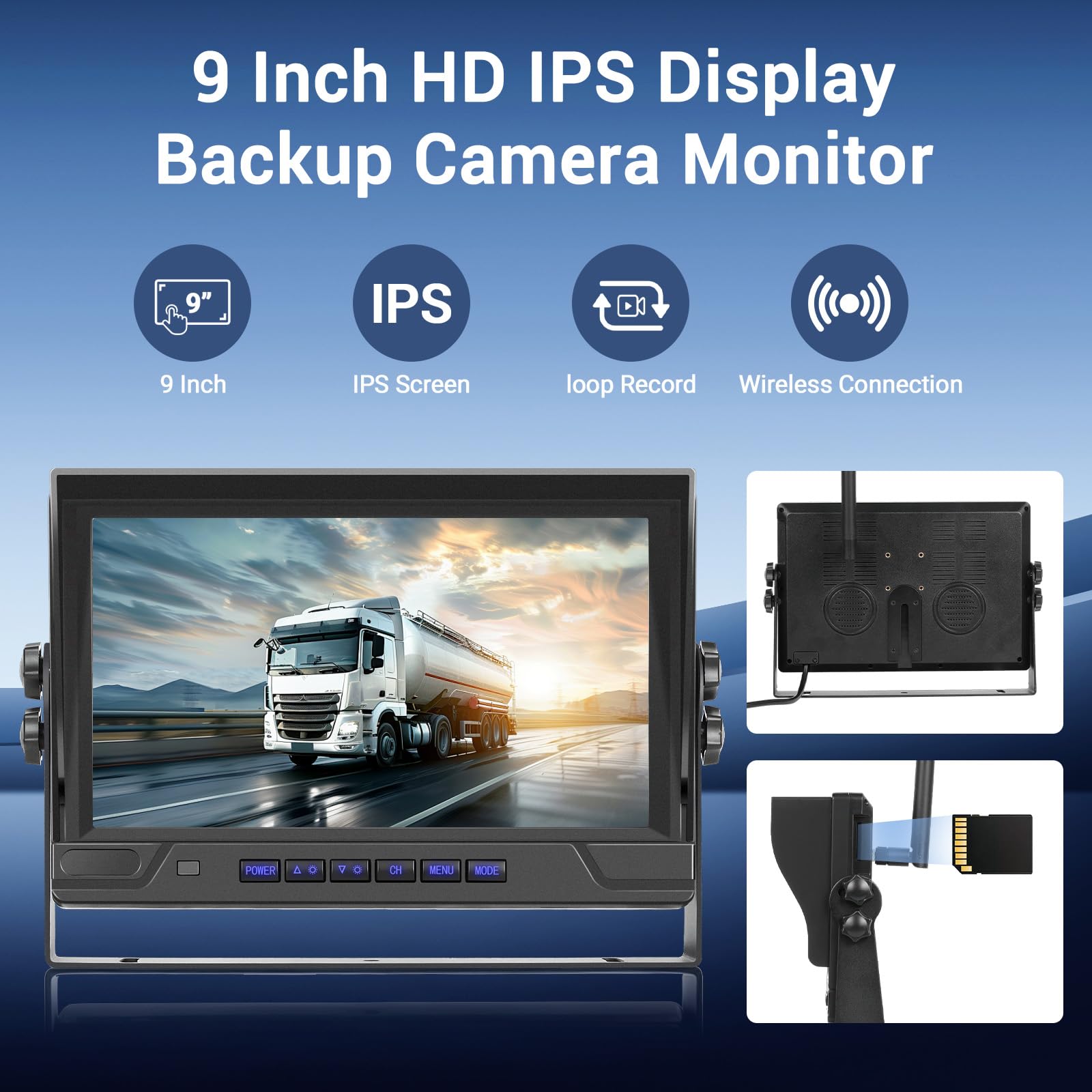 Hikity Telecamera di Retromarcia Senza Fili 9" 1080P HD per Auto/Camion/SUV/12-24V, Installazione Rapida con Visione Notturna e Impermeabilità IP68
