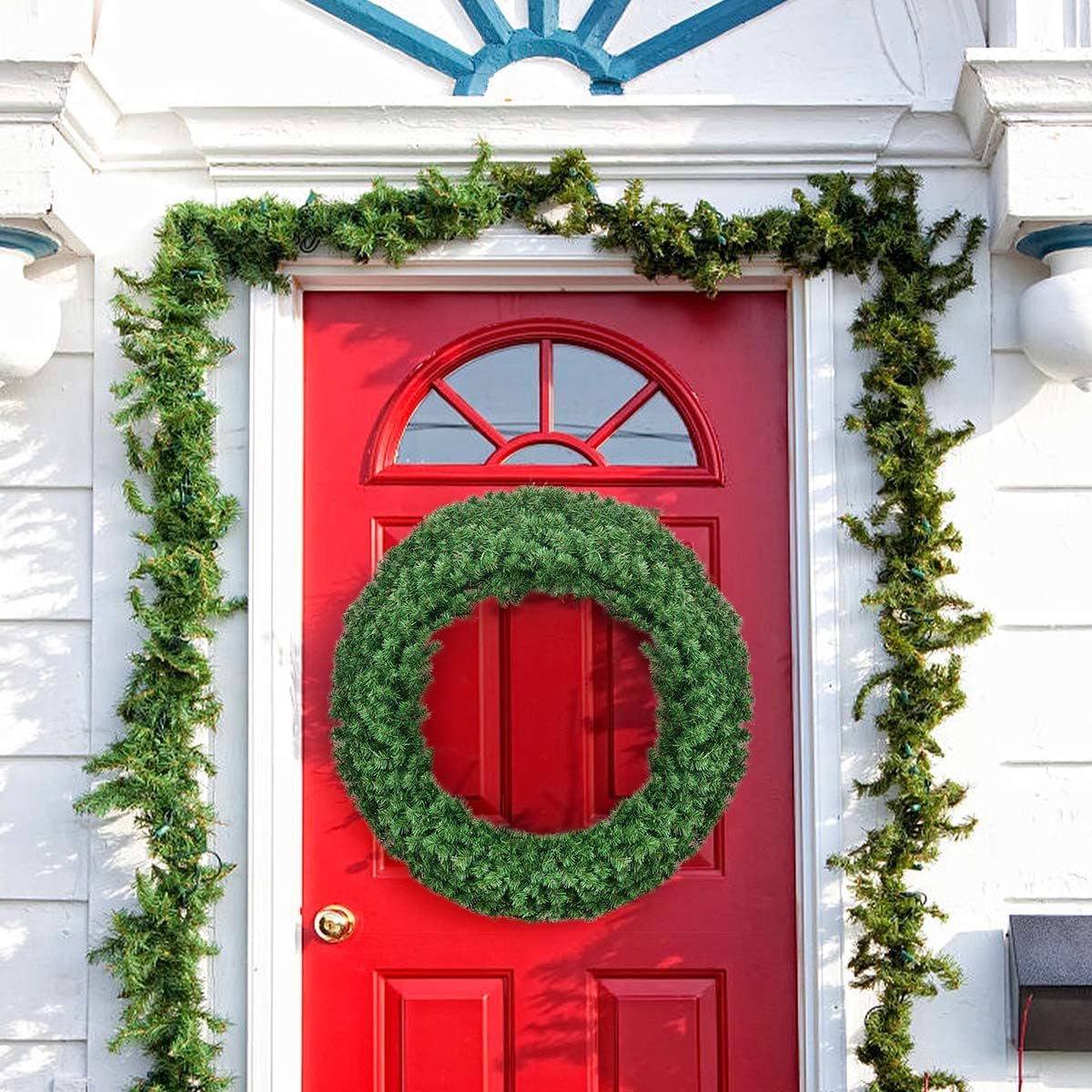 Goplus 48 Inch Large Pre-Lit Christmas Wreath, Battery Operated Winter Wreaths for Front Door with 200 LED Lights and Timer, Lighted Artificial Hanging Xmas Wreath for Windows Wall Mantel Home Decor