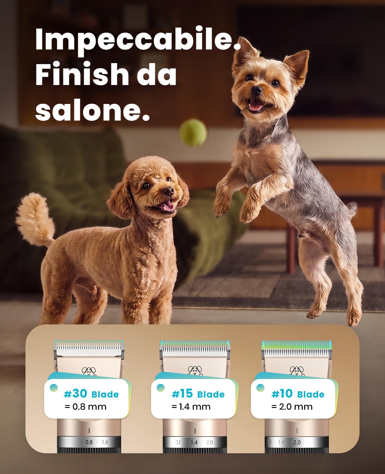 oneisall: tosatrice silenziosa per cani, 2000 mAh, 4 ore di autonomia, per cani e gatti dal pelo folto, tosatrice per cani, tosatrice per animali domestici, rasoio per cani a pelo lungo (oro)