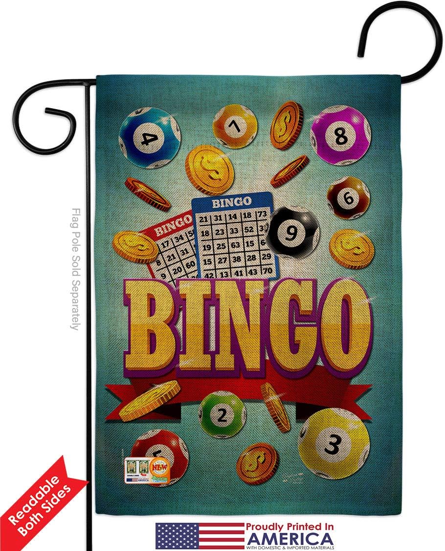 Bingo Win Night Burlap Garden Flag Set Wall Hanger Interests Game Bunco Dice Poker Hobbies Leisure Activity Small Decorative Gift Yard House Banner Double-Sided Made In USA 13 X 18.5