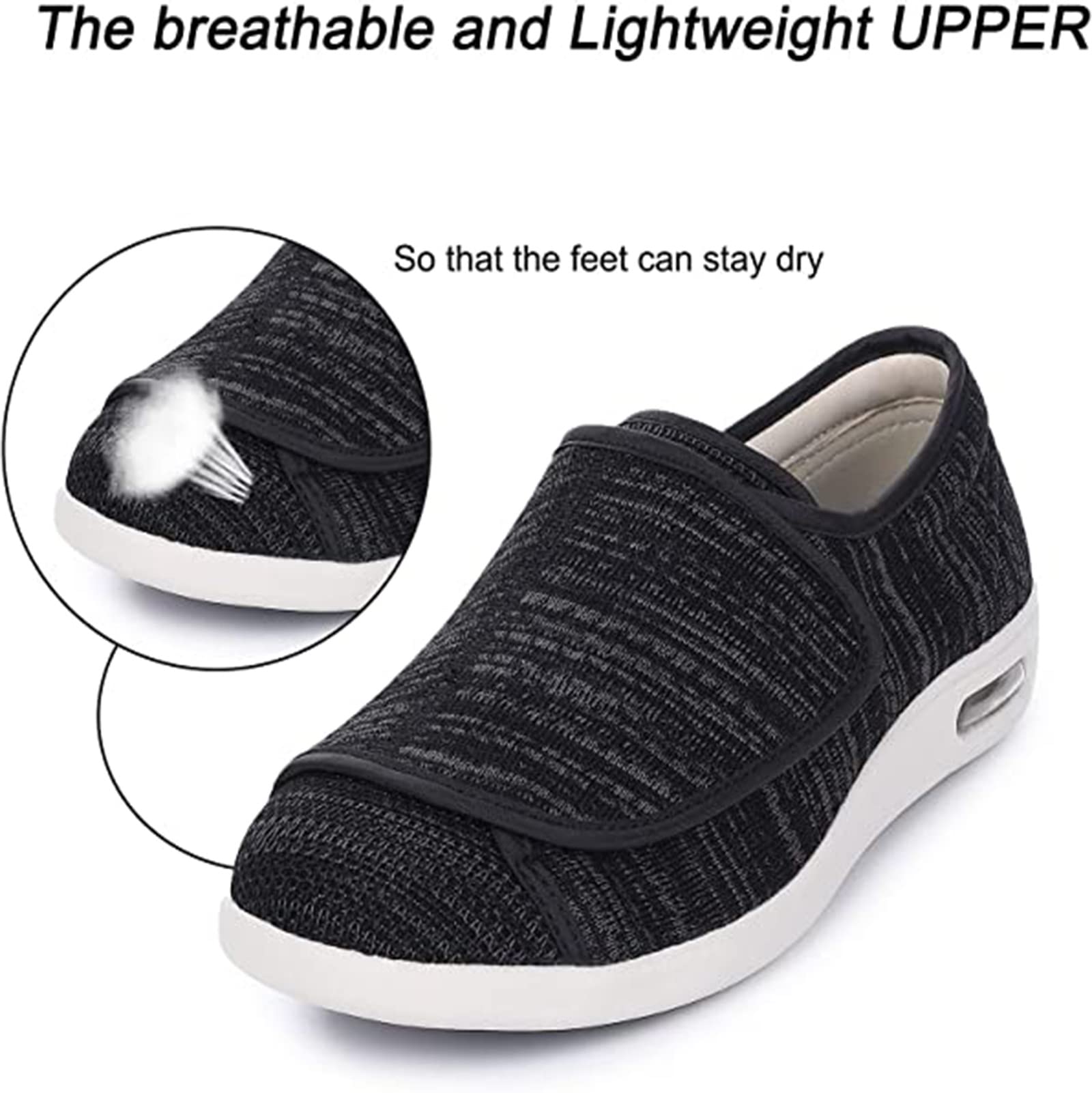 Scarpe in Pelle Diabetico Anziane,Passeggio Ortopediche Anziani Scarpe, Scarpe Regolabili per Piedi Gonfi Edema Artrite Chirurgia Pollice Valgo Edema,Black 01,37.5EU